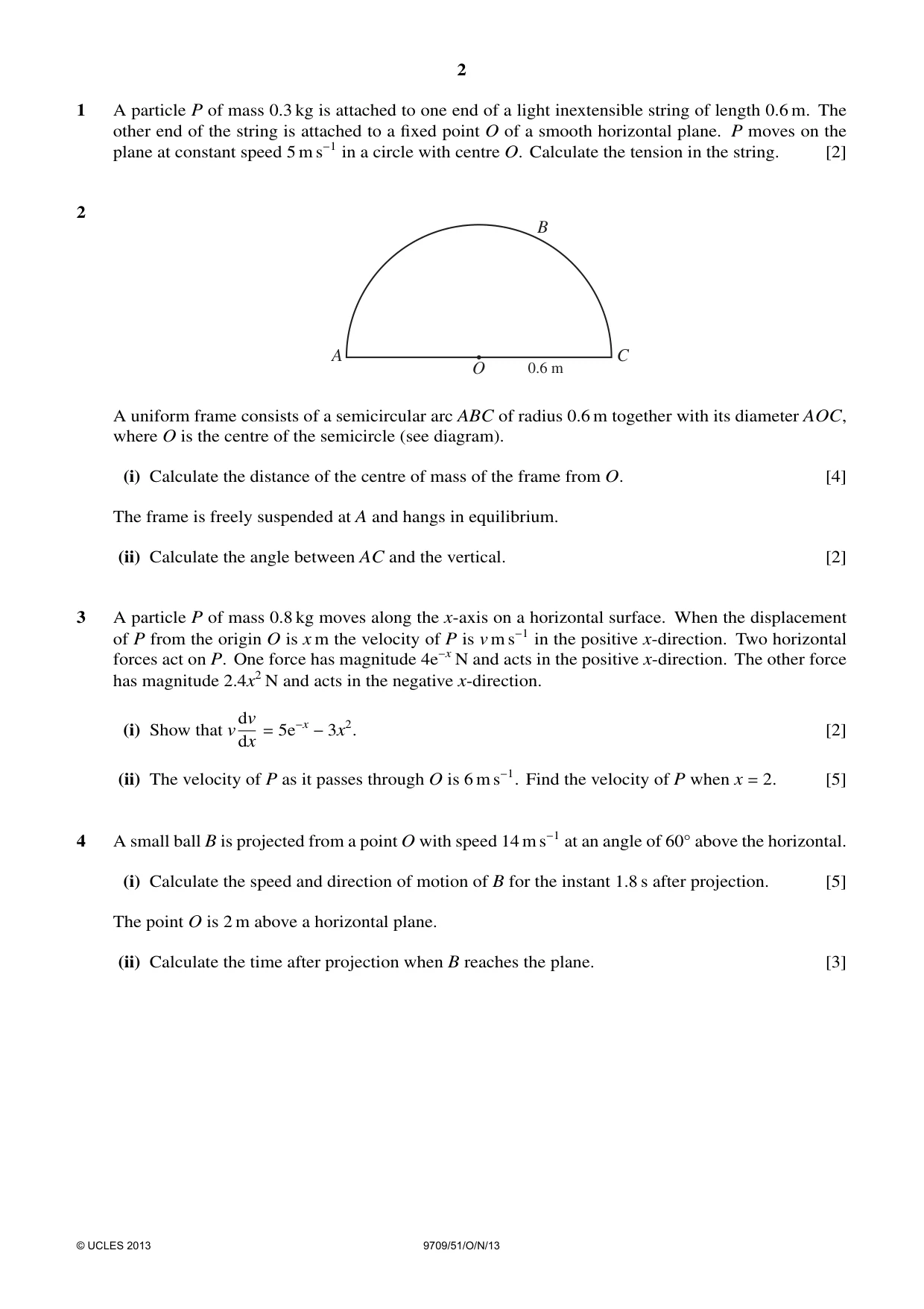 Cambridge A Level Mathematics 9709 2013 Oct/Nov Paper 5 · Variant 1 question paper, page 2 of 4