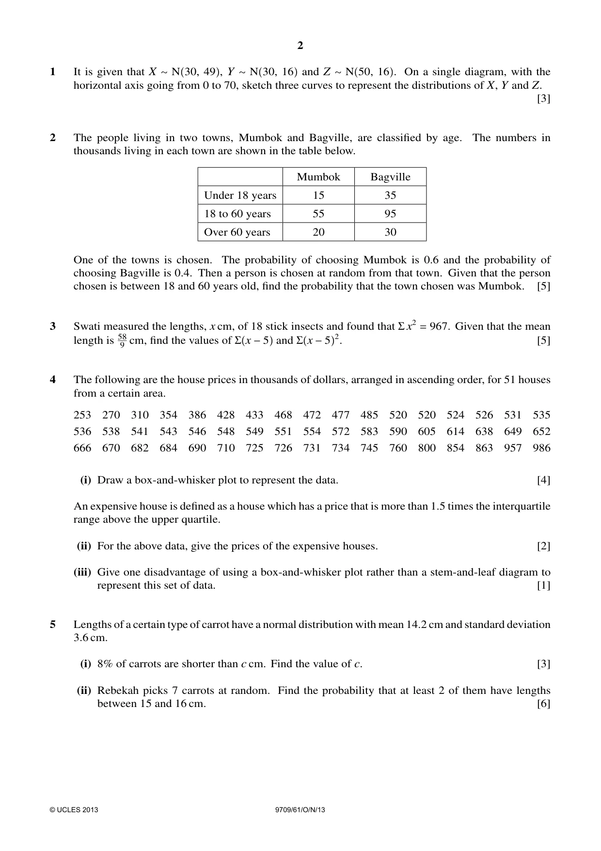 Cambridge A Level Mathematics 9709 2013 Oct/Nov Paper 6 · Variant 1 question paper, page 2 of 4