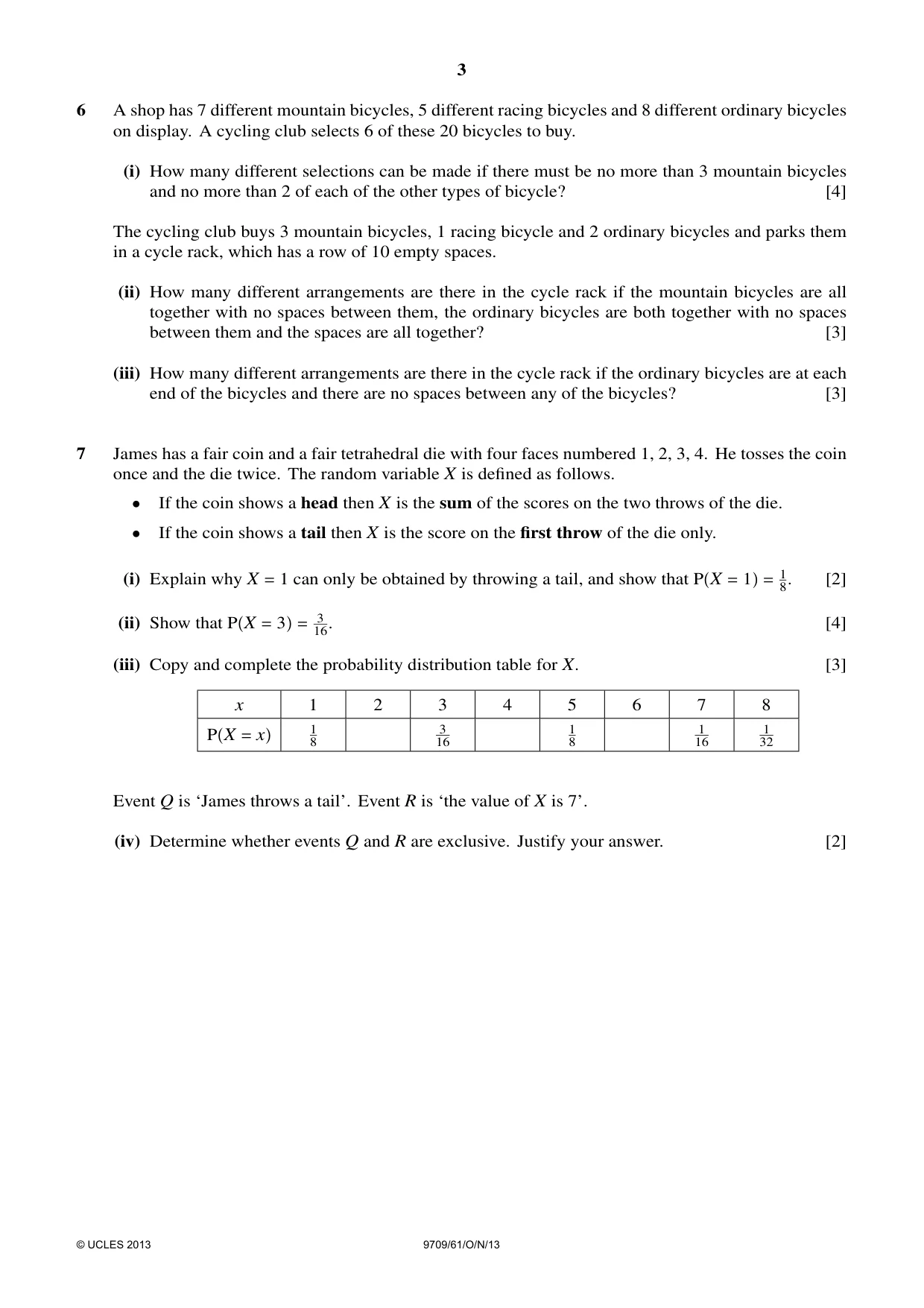 Cambridge A Level Mathematics 9709 2013 Oct/Nov Paper 6 · Variant 1 question paper, page 3 of 4
