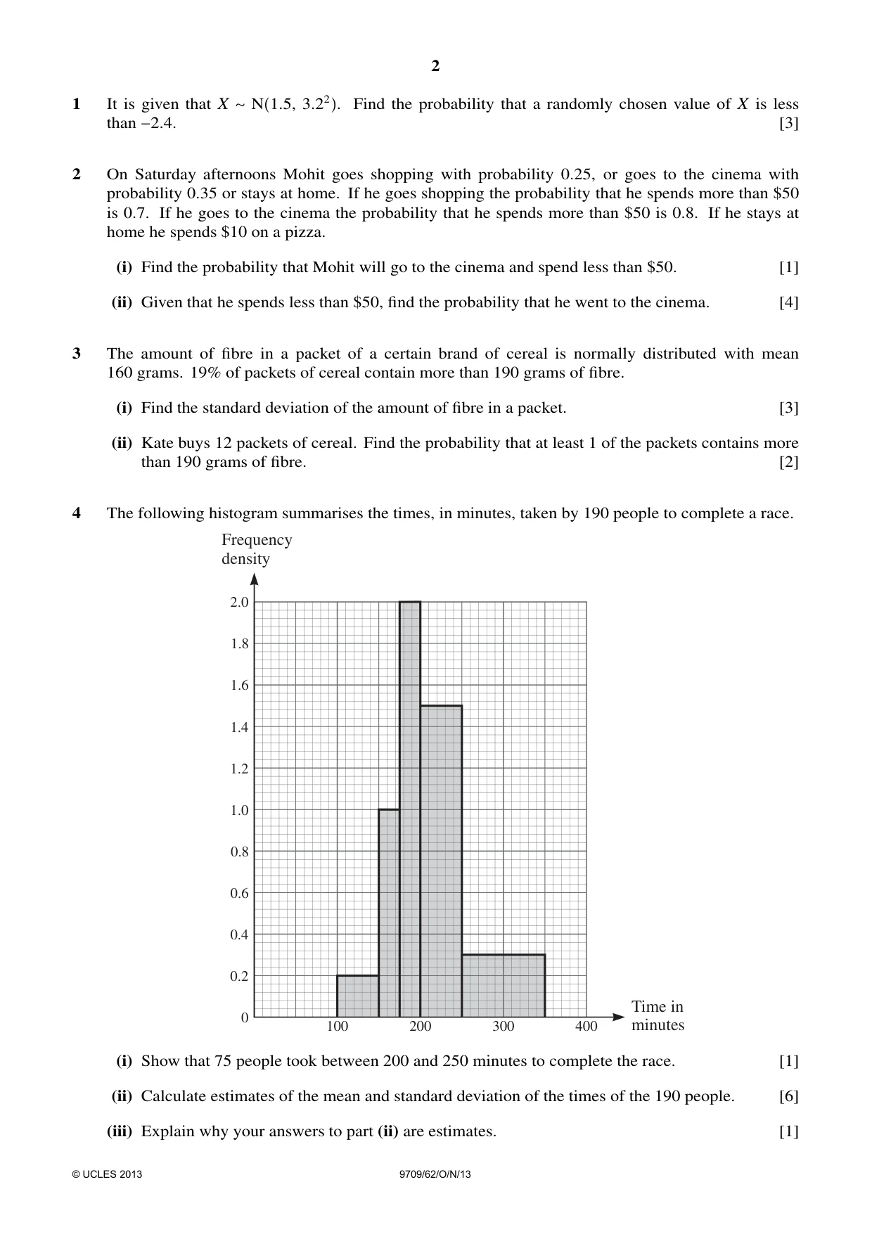 Cambridge A Level Mathematics 9709 2013 Oct/Nov Paper 6 · Variant 2 question paper, page 2 of 4