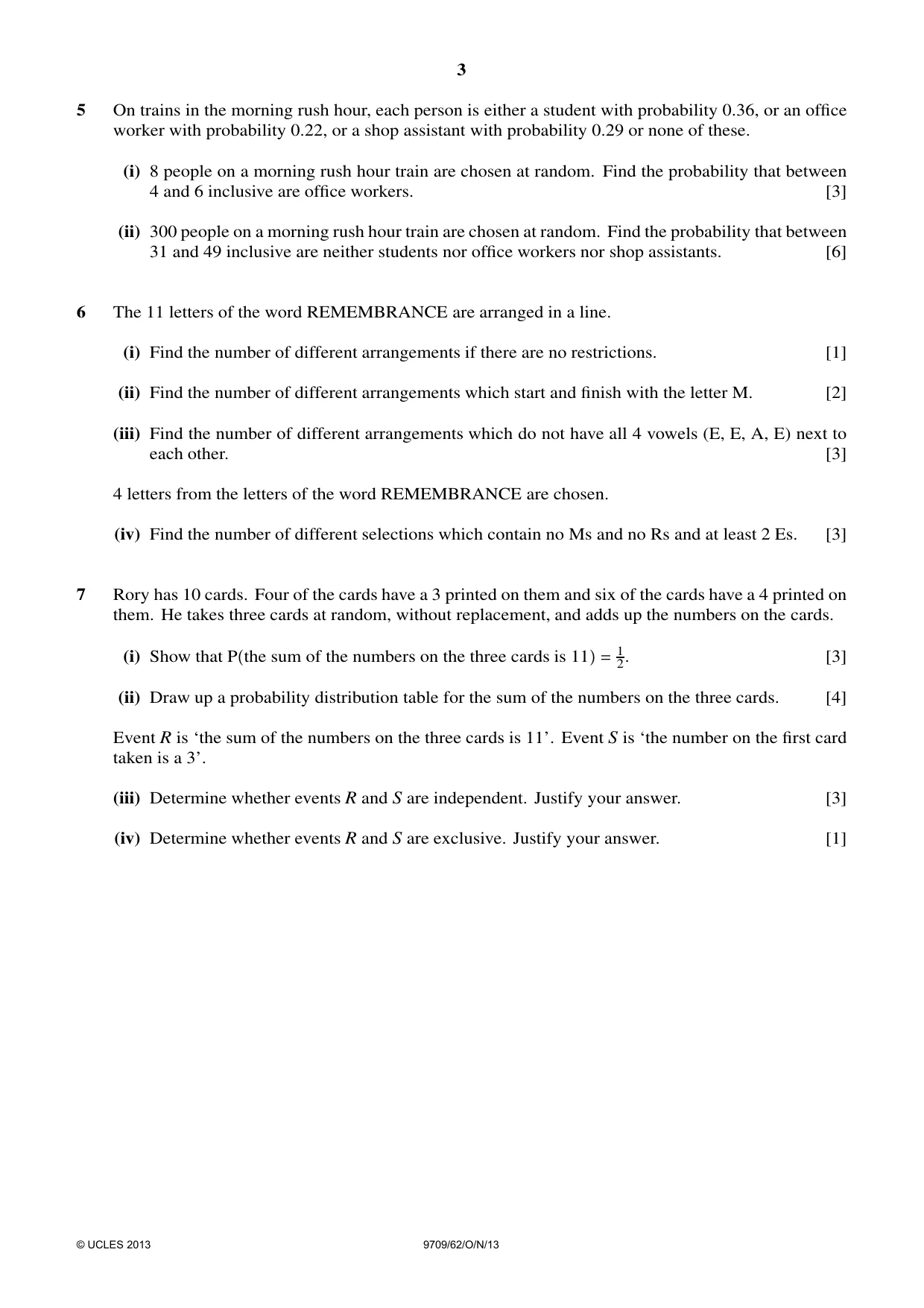 Cambridge A Level Mathematics 9709 2013 Oct/Nov Paper 6 · Variant 2 question paper, page 3 of 4