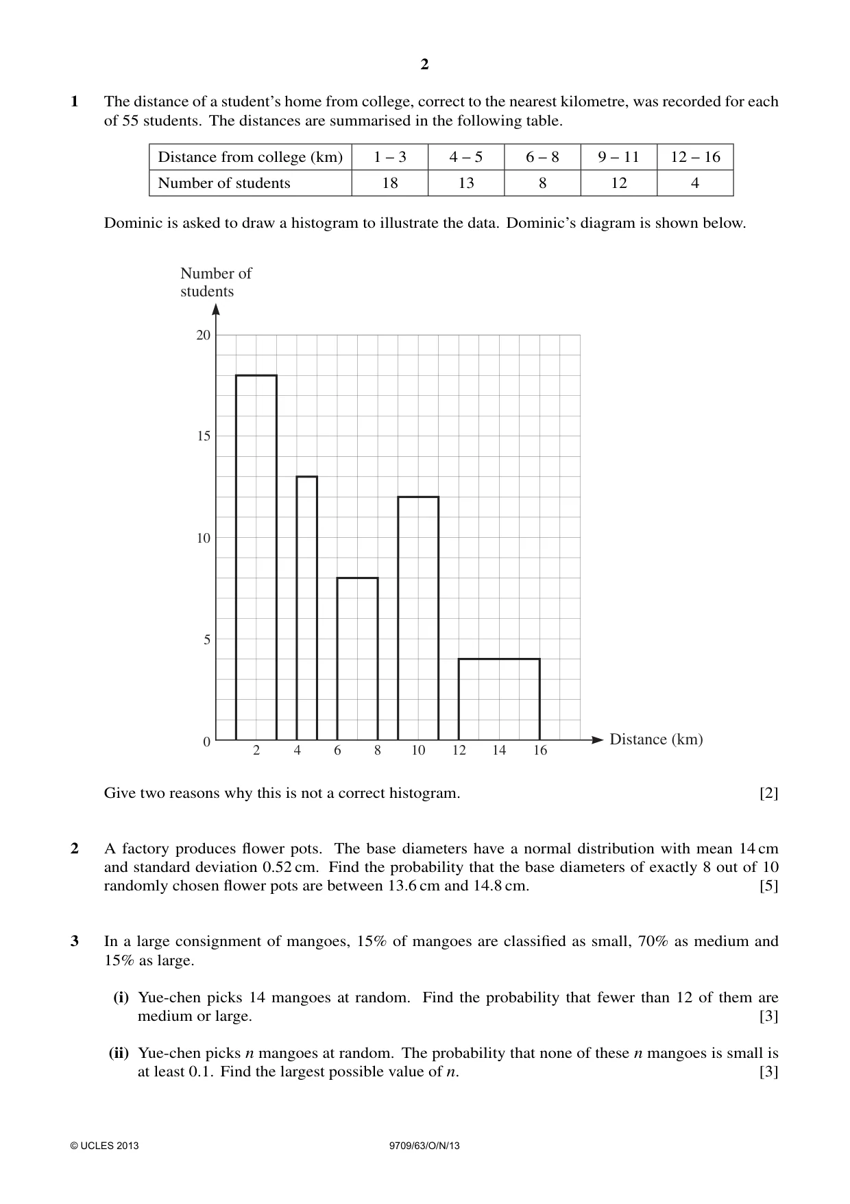 Cambridge A Level Mathematics 9709 2013 Oct/Nov Paper 6 · Variant 3 question paper, page 2 of 4