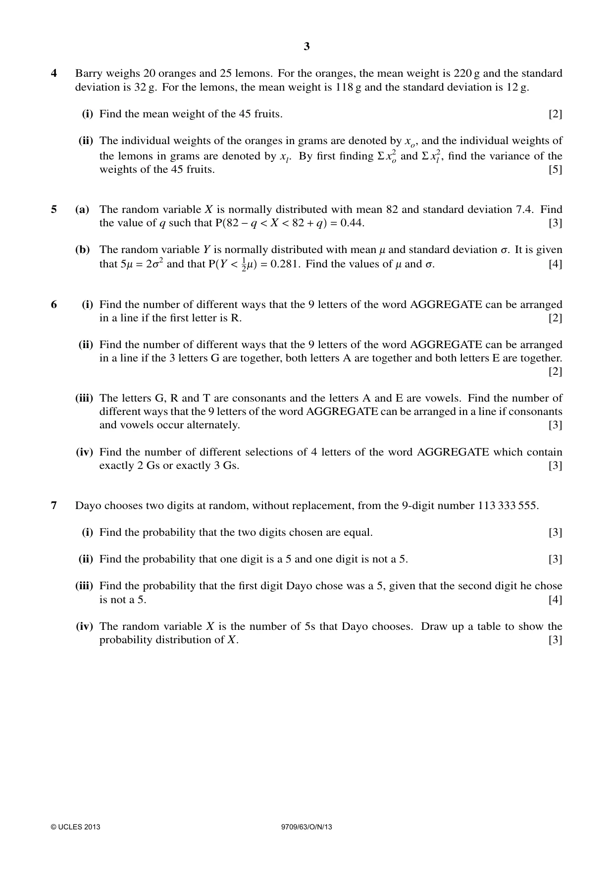 Cambridge A Level Mathematics 9709 2013 Oct/Nov Paper 6 · Variant 3 question paper, page 3 of 4