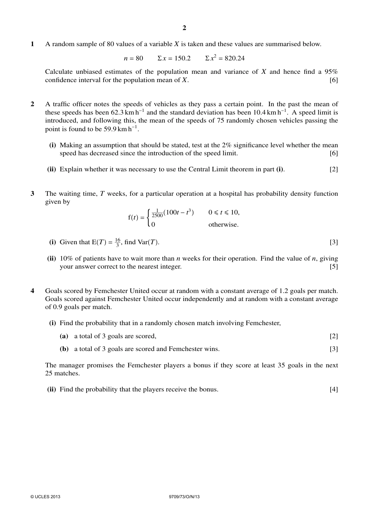 Cambridge A Level Mathematics 9709 2013 Oct/Nov Paper 7 · Variant 3 question paper, page 2 of 4
