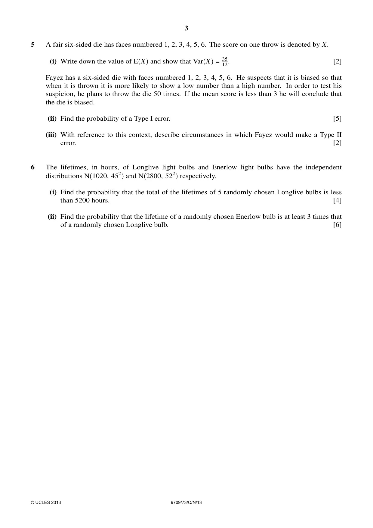 Cambridge A Level Mathematics 9709 2013 Oct/Nov Paper 7 · Variant 3 question paper, page 3 of 4
