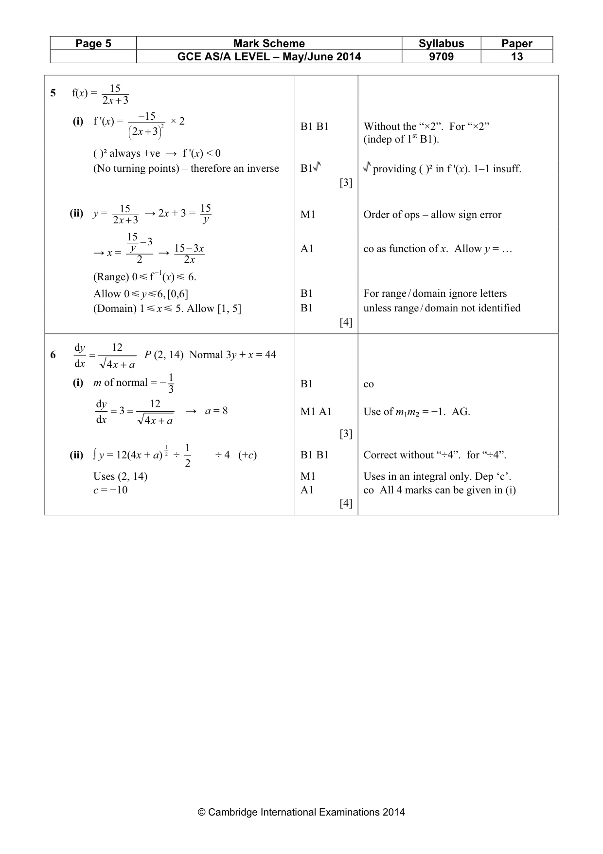 Mark scheme, page 5 of 7