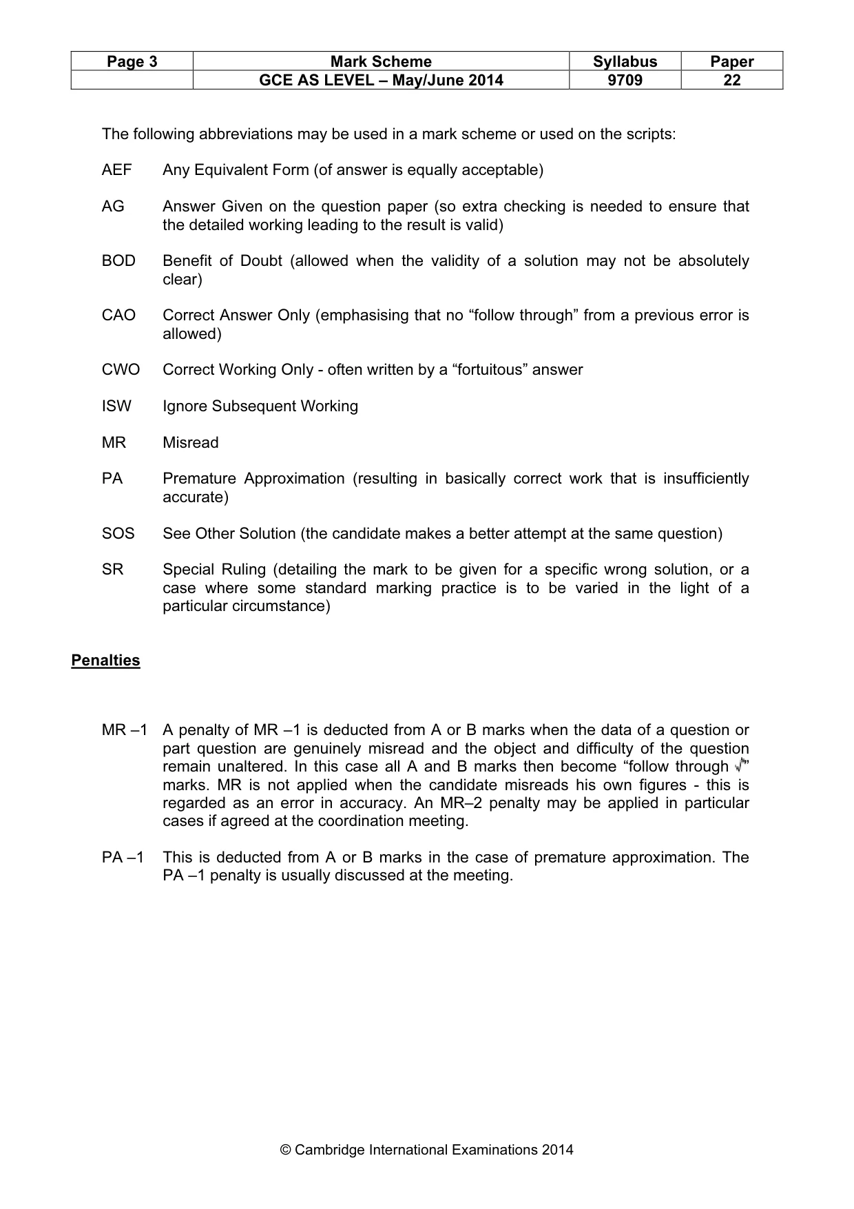 Mark scheme, page 3 of 5