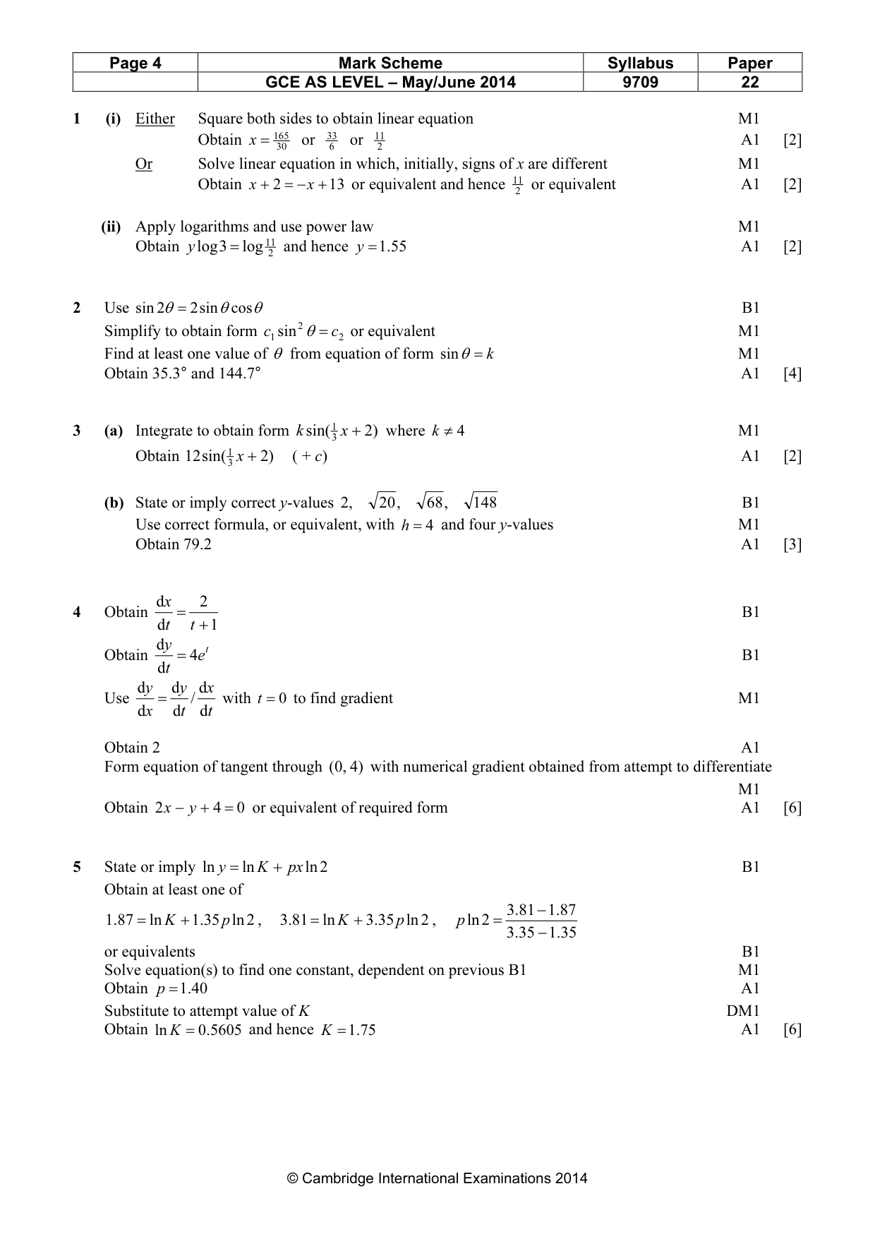 Mark scheme, page 4 of 5