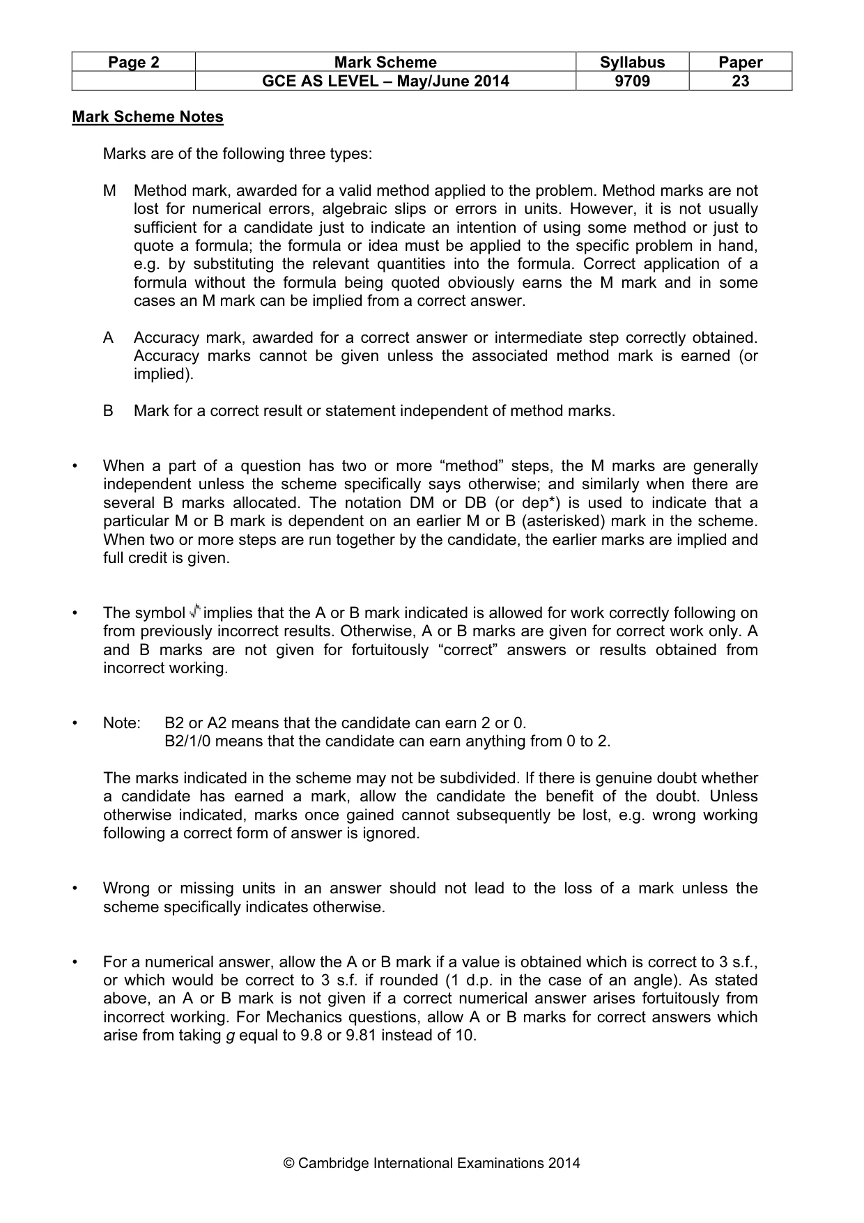 Mark scheme, page 2 of 5