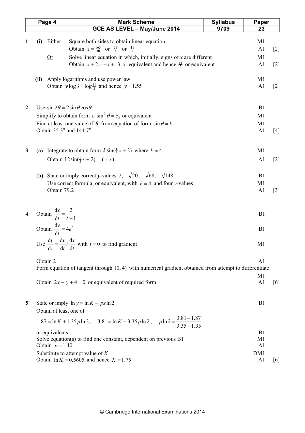 Mark scheme, page 4 of 5