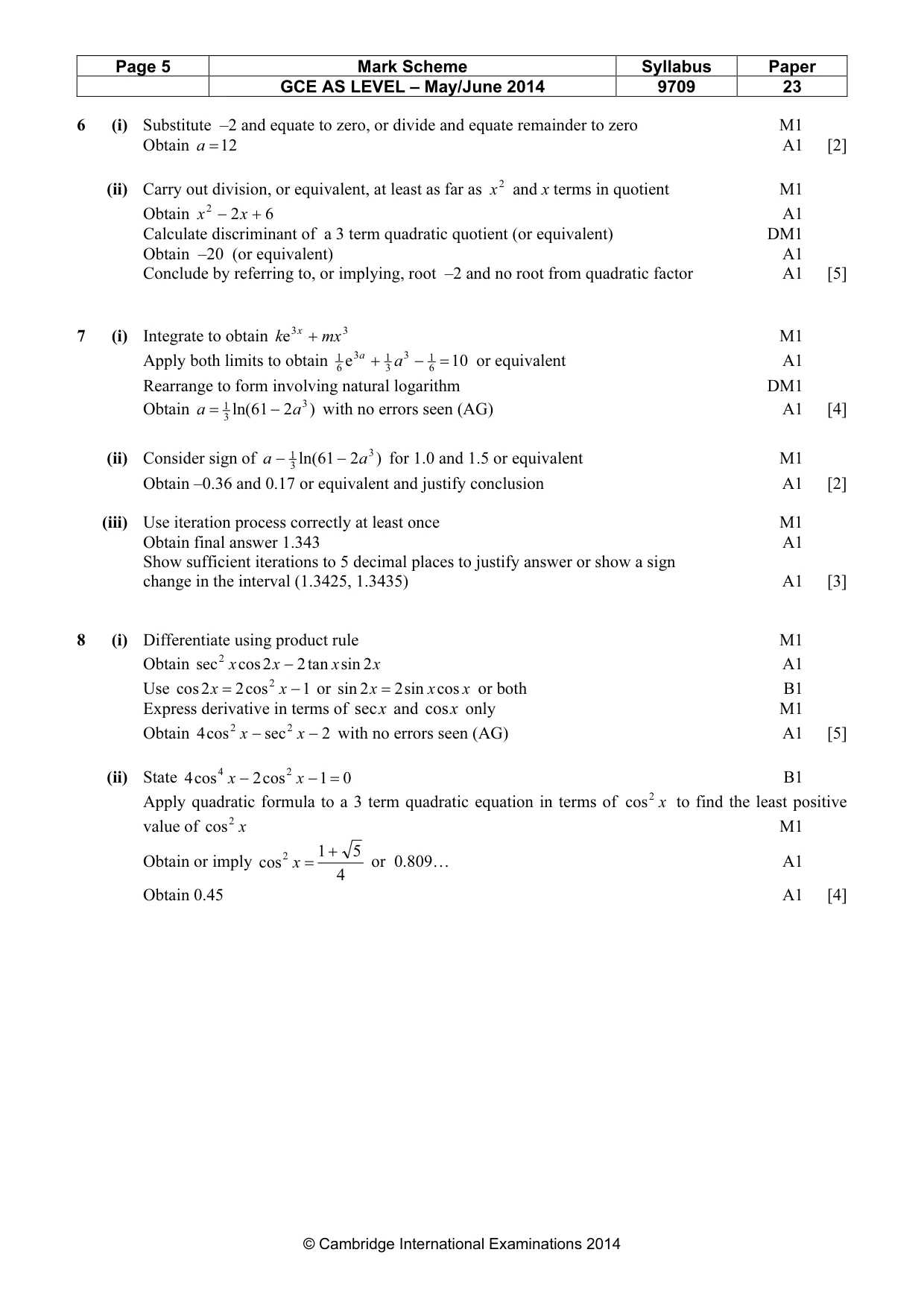 Mark scheme, page 5 of 5