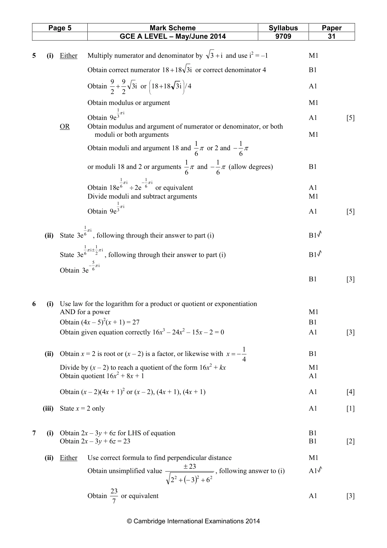 Mark scheme, page 5 of 7