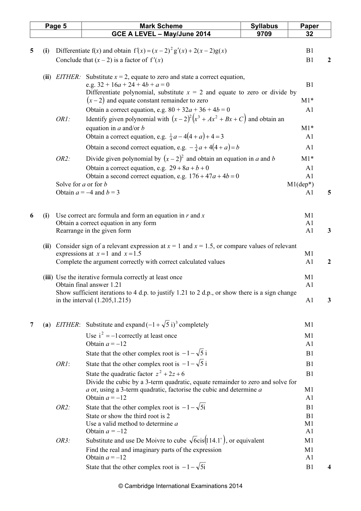 Mark scheme, page 5 of 7