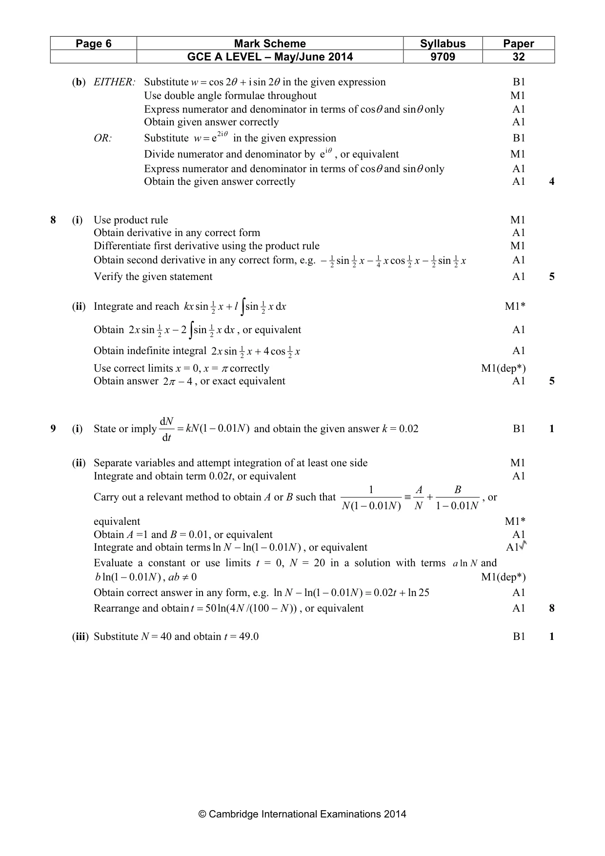 Mark scheme, page 6 of 7