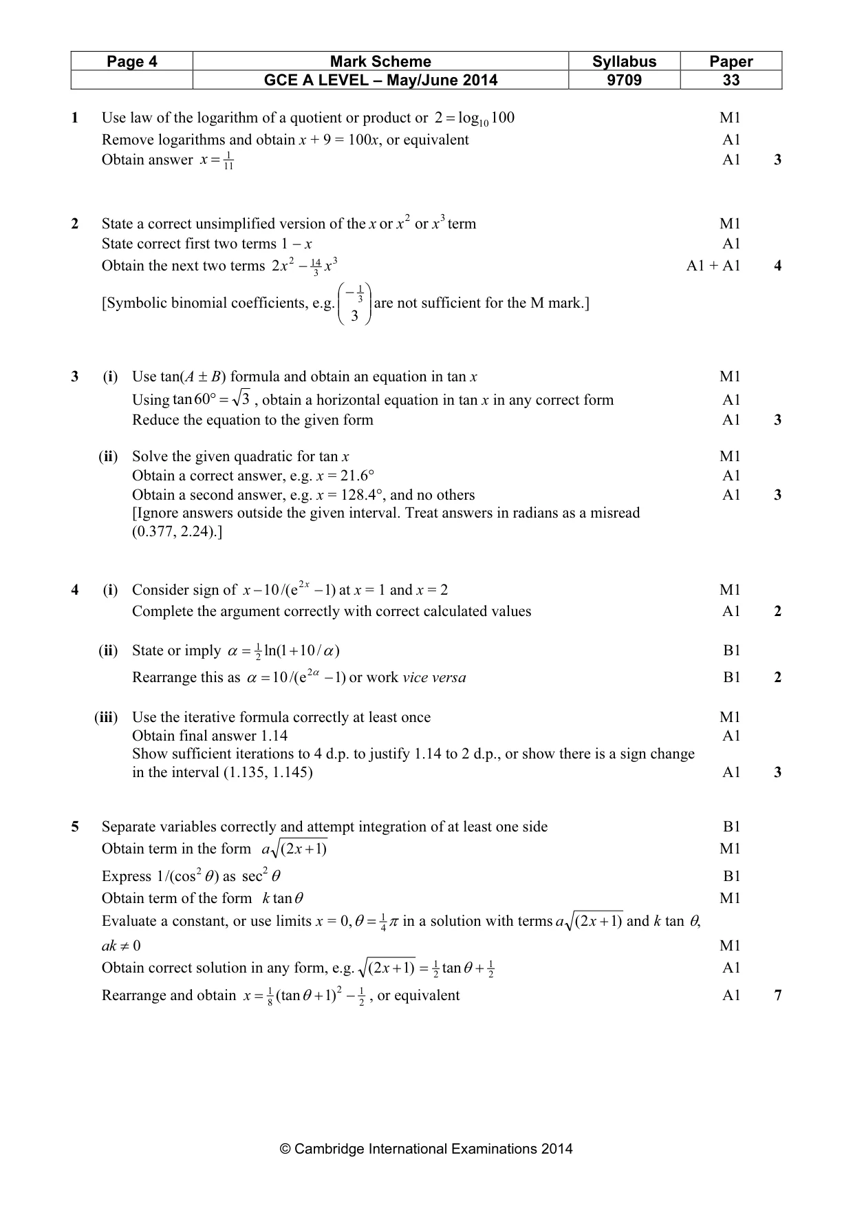 Mark scheme, page 4 of 6