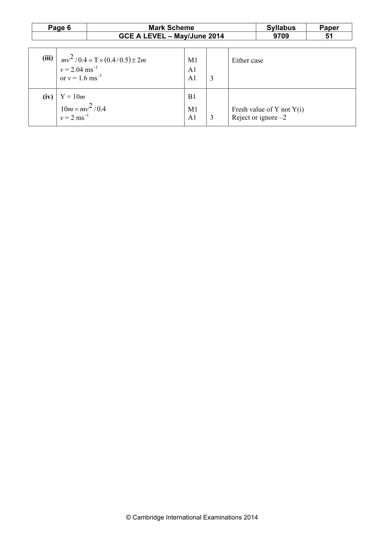 Mark scheme, page 6 of 6
