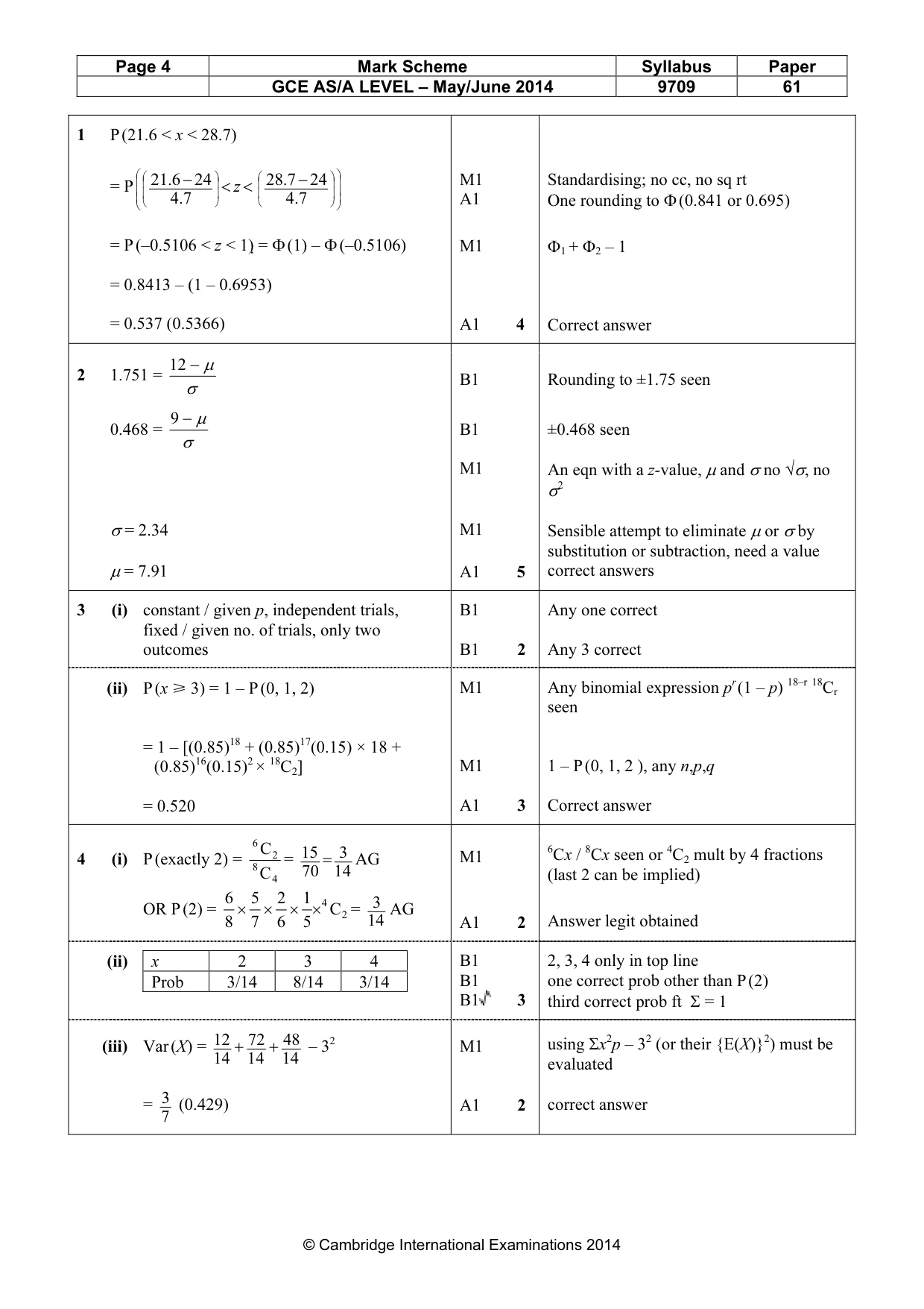 Mark scheme, page 4 of 6