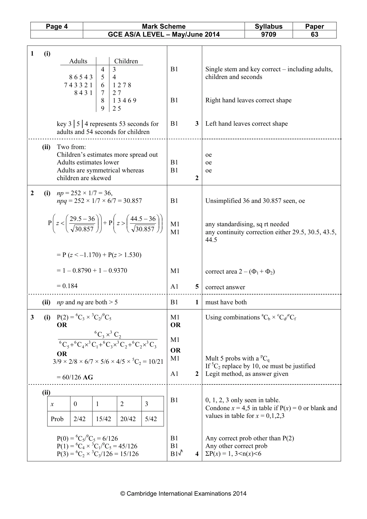 Mark scheme, page 4 of 6