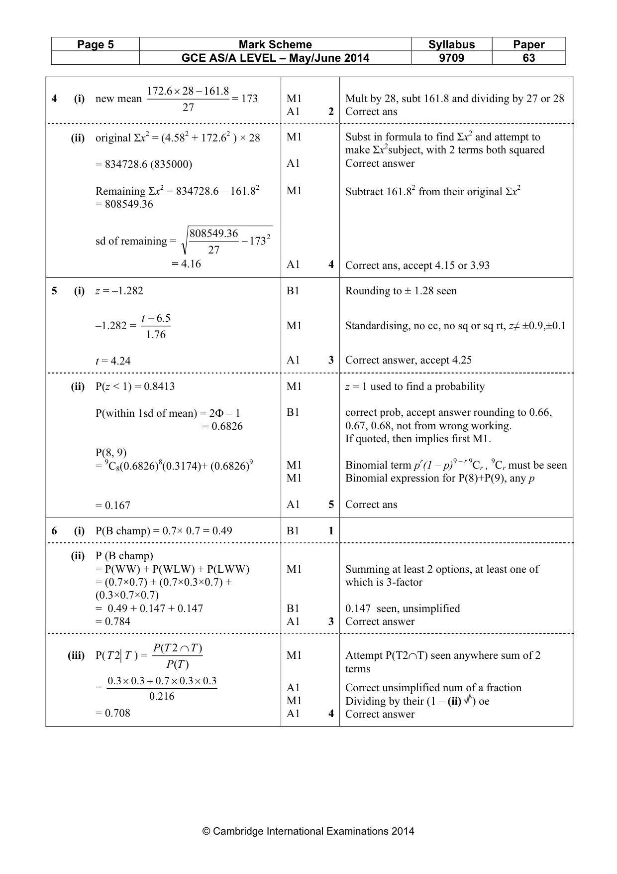 Mark scheme, page 5 of 6