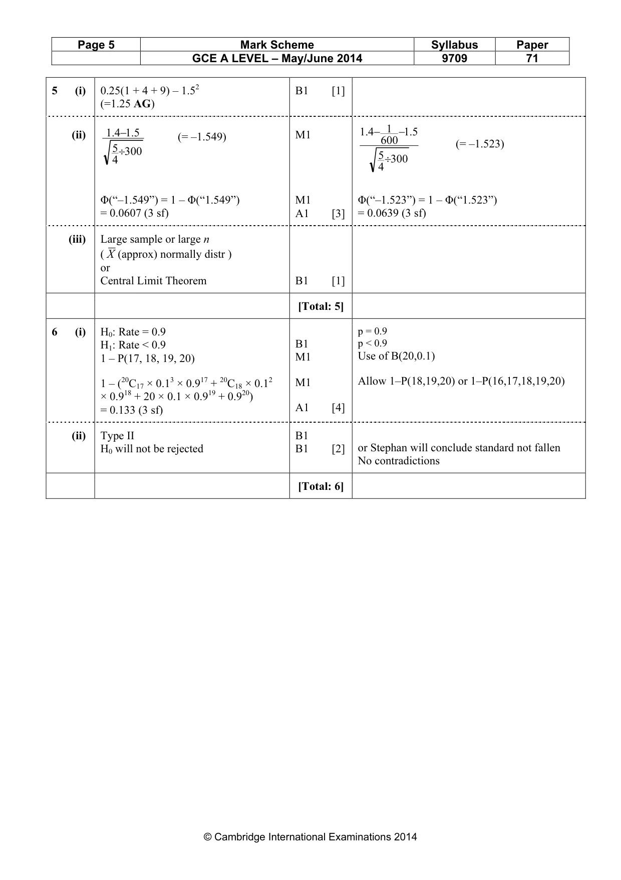Mark scheme, page 5 of 6