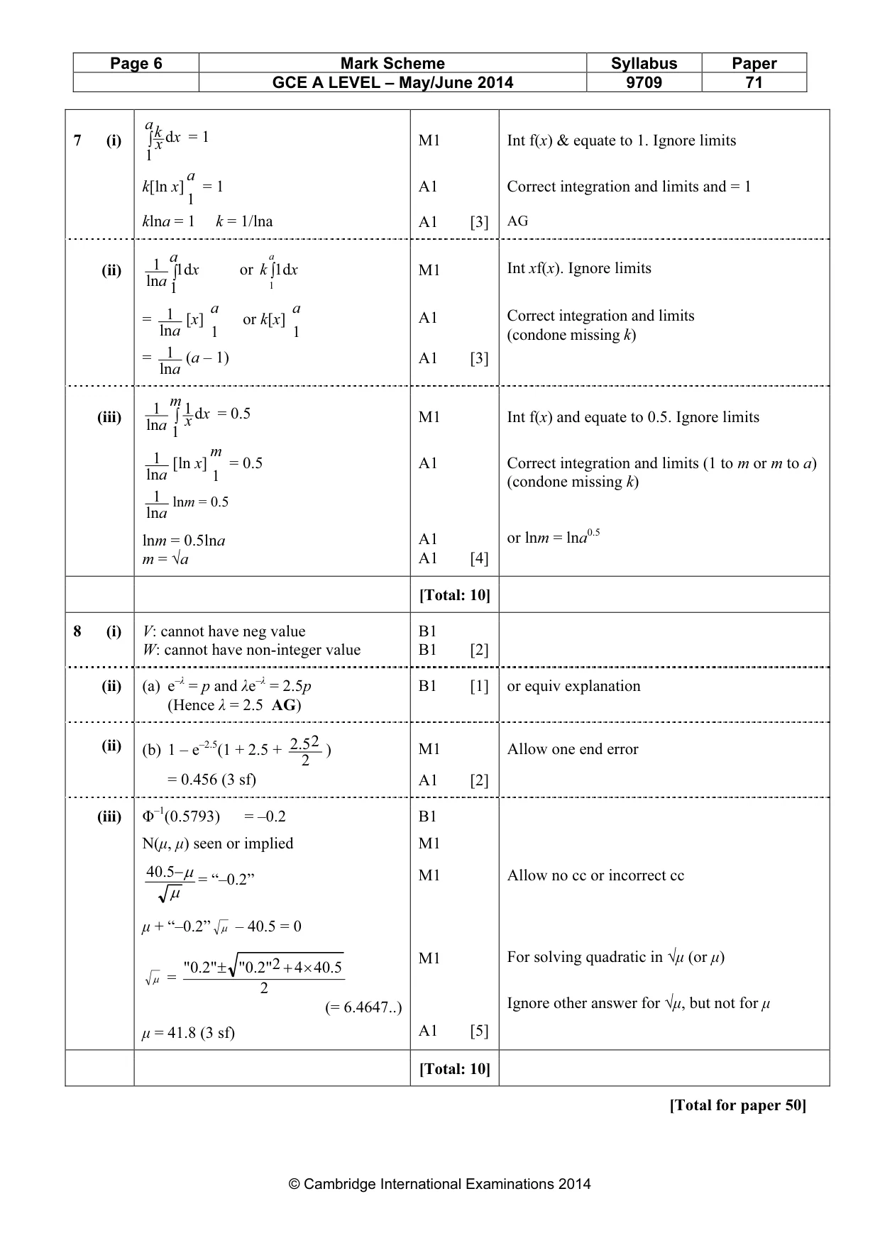 Mark scheme, page 6 of 6