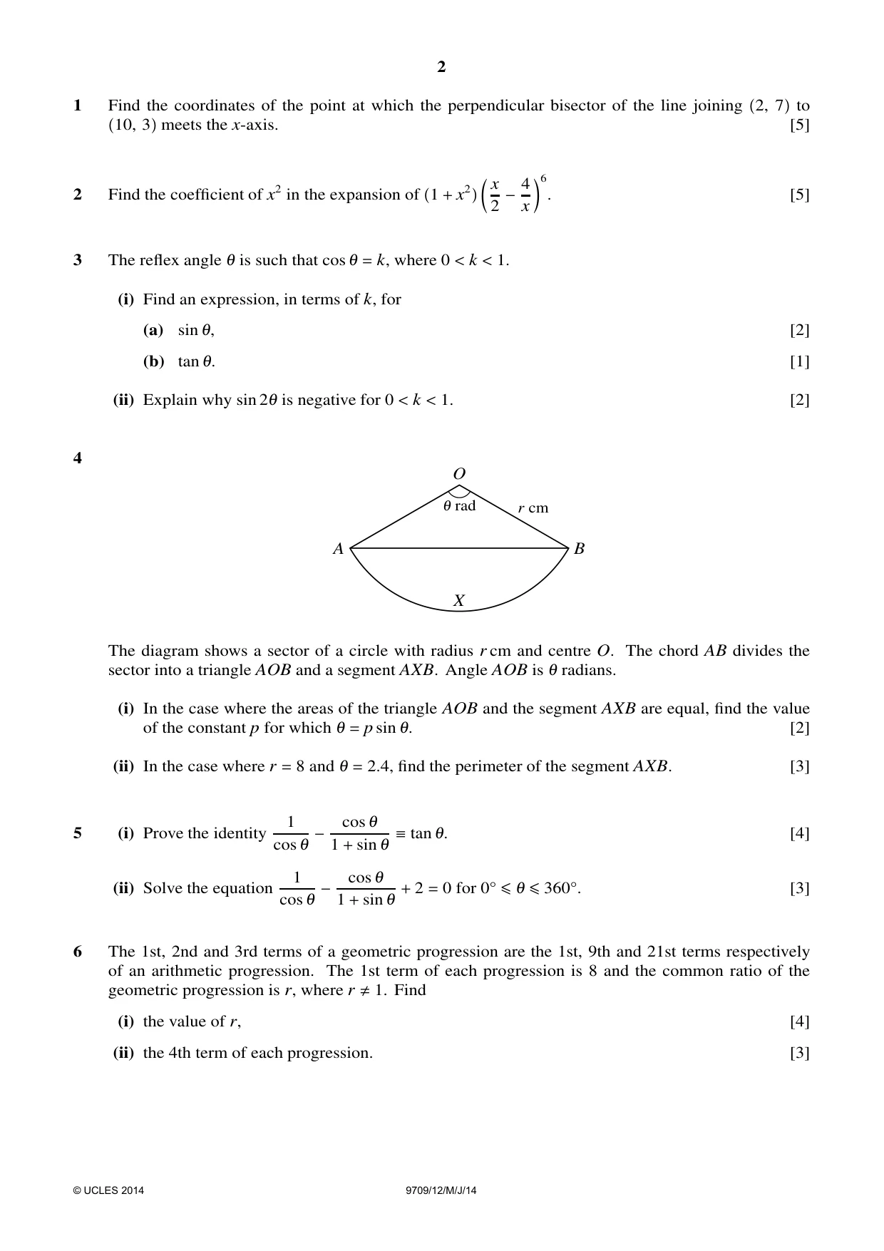 Cambridge A Level Mathematics 9709 2014 May/June Paper 1 · Variant 2 question paper, page 2 of 4