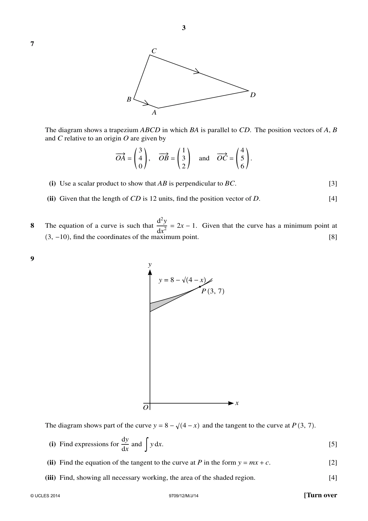 Cambridge A Level Mathematics 9709 2014 May/June Paper 1 · Variant 2 question paper, page 3 of 4