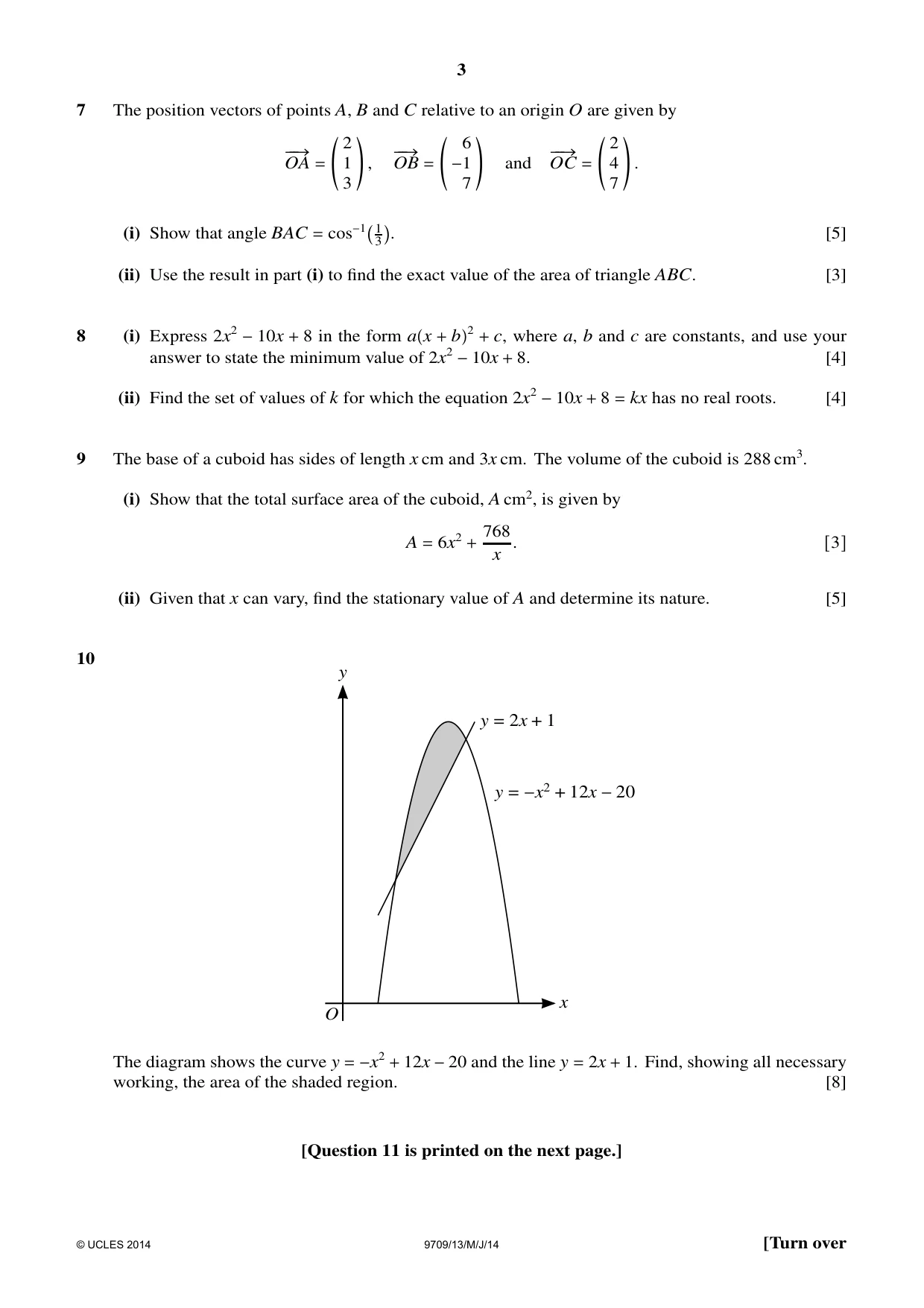 Cambridge A Level Mathematics 9709 2014 May/June Paper 1 · Variant 3 question paper, page 3 of 4