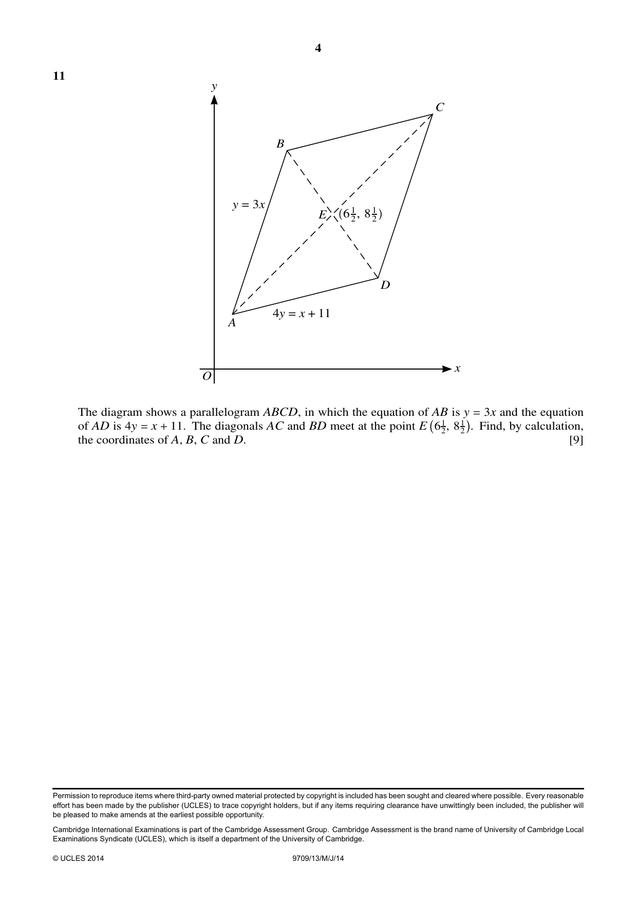 Cambridge A Level Mathematics 9709 2014 May/June Paper 1 · Variant 3 question paper, page 4 of 4
