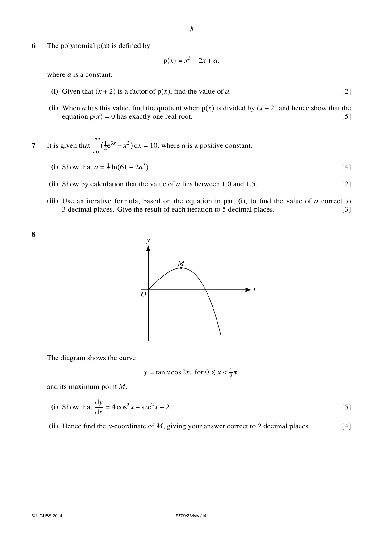 Cambridge A Level Mathematics 9709 2014 May/June Paper 2 · Variant 3 question paper, page 3 of 4