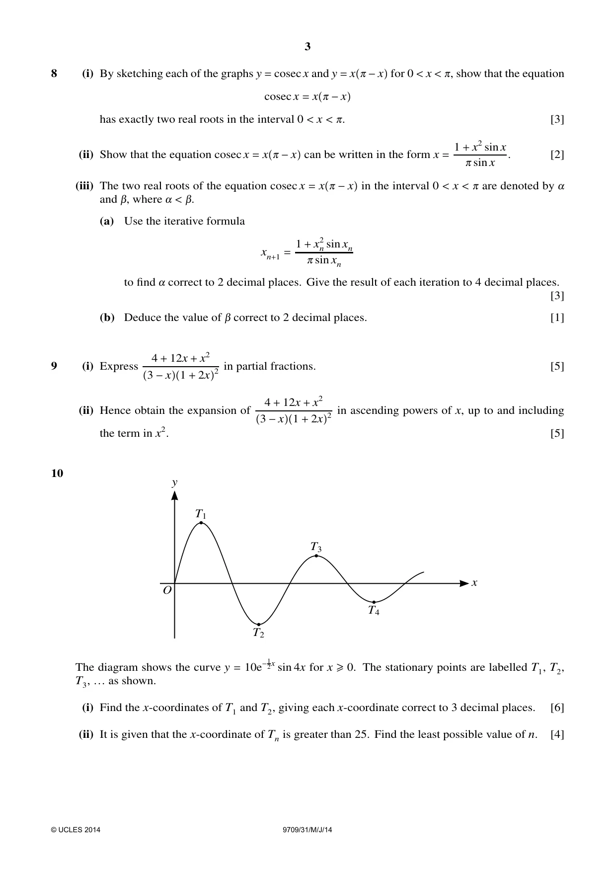 Cambridge A Level Mathematics 9709 2014 May/June Paper 3 · Variant 1 question paper, page 3 of 4