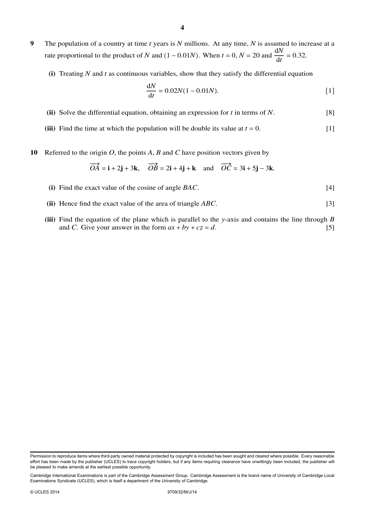 Cambridge A Level Mathematics 9709 2014 May/June Paper 3 · Variant 2 question paper, page 4 of 4