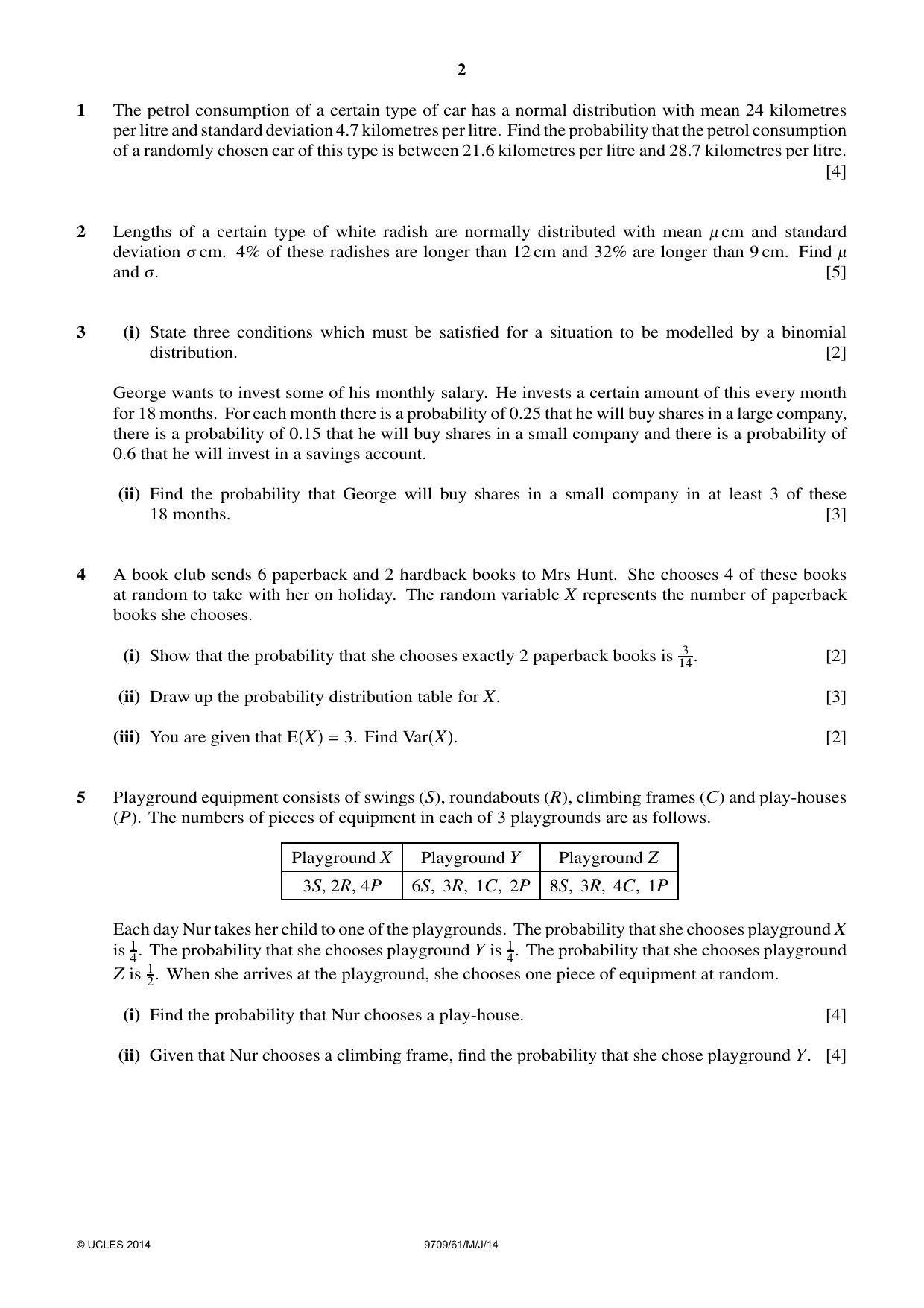 Cambridge A Level Mathematics 9709 2014 May/June Paper 6 · Variant 1 question paper, page 2 of 4
