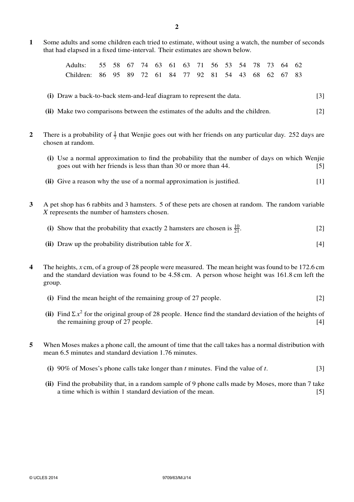 Cambridge A Level Mathematics 9709 2014 May/June Paper 6 · Variant 3 question paper, page 2 of 4