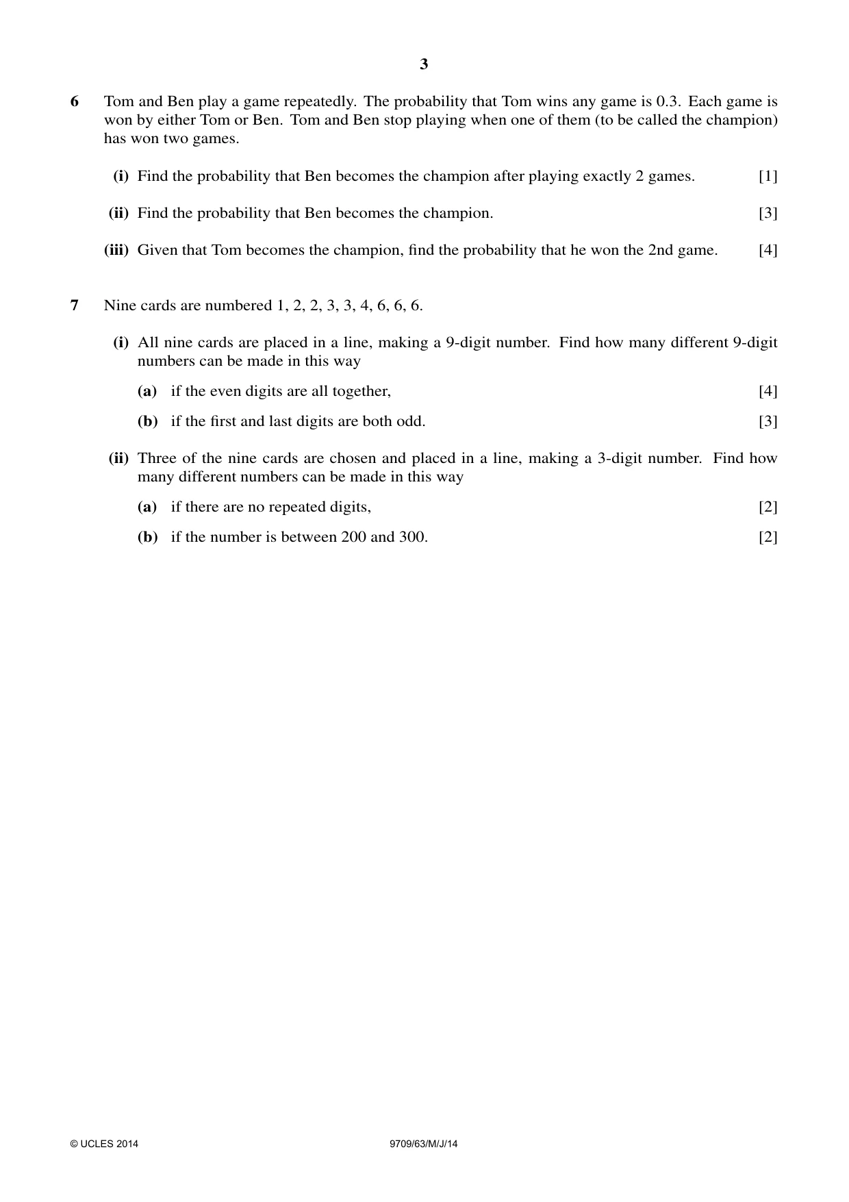 Cambridge A Level Mathematics 9709 2014 May/June Paper 6 · Variant 3 question paper, page 3 of 4