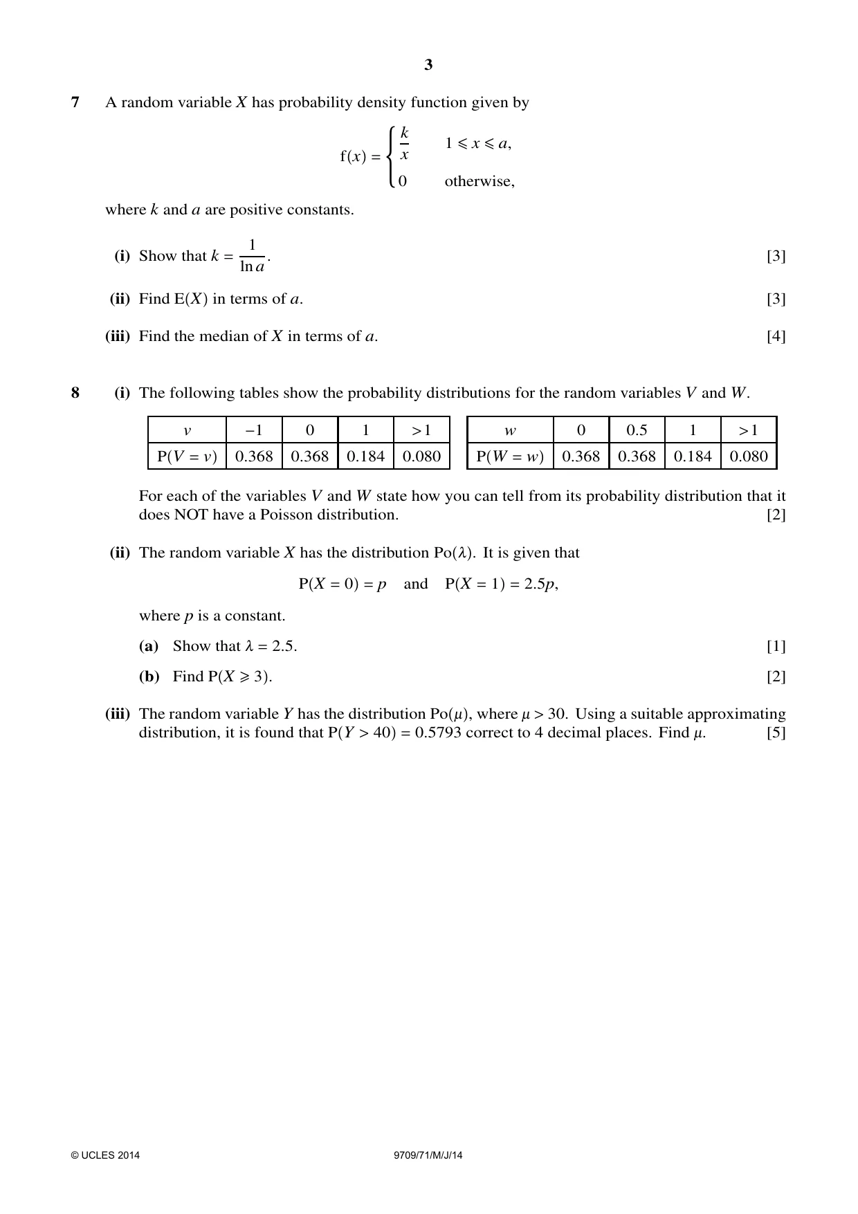 Cambridge A Level Mathematics 9709 2014 May/June Paper 7 · Variant 1 question paper, page 3 of 4