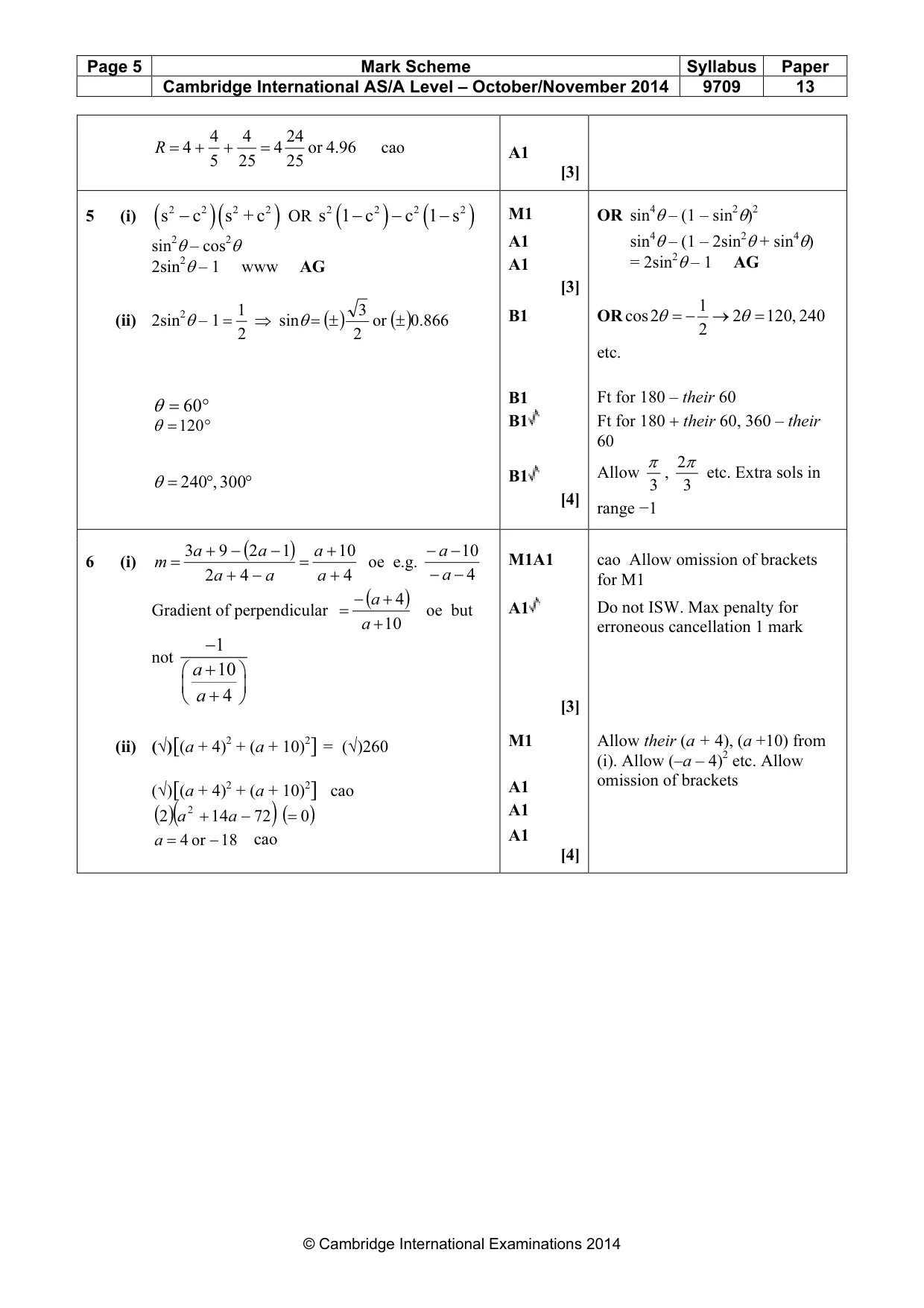 Mark scheme, page 5 of 7