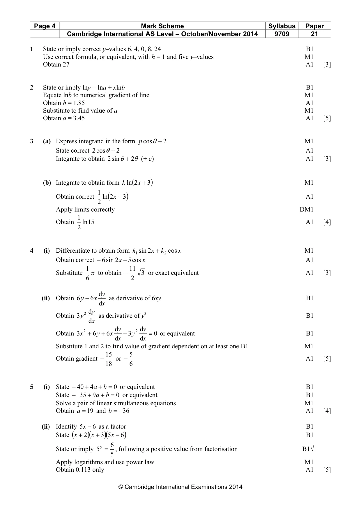 Mark scheme, page 4 of 5