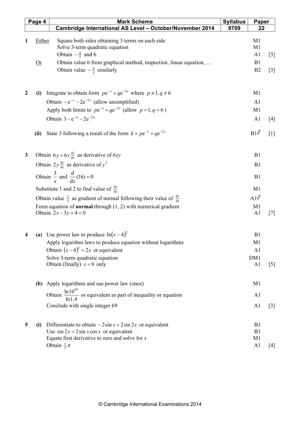 Mark scheme, page 4 of 5