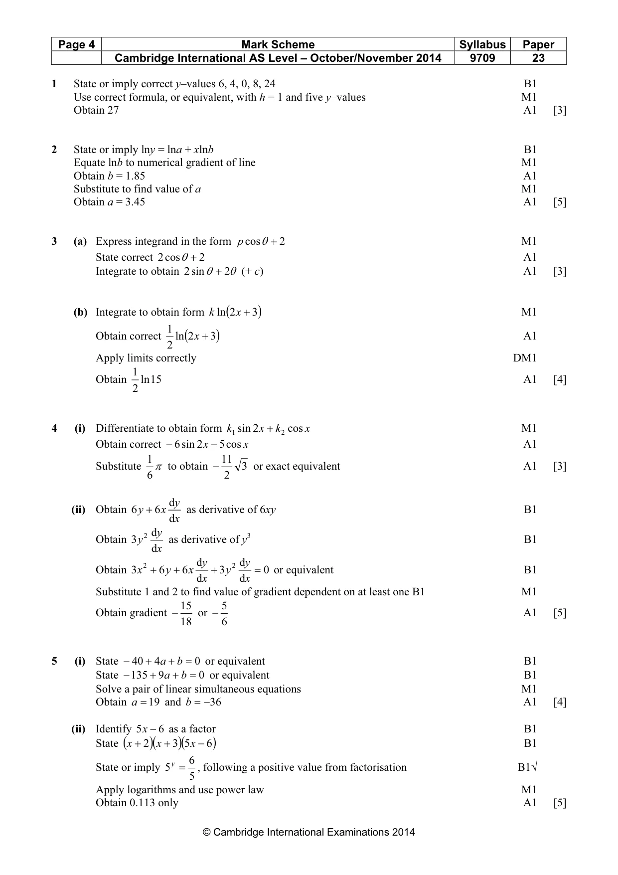 Mark scheme, page 4 of 5