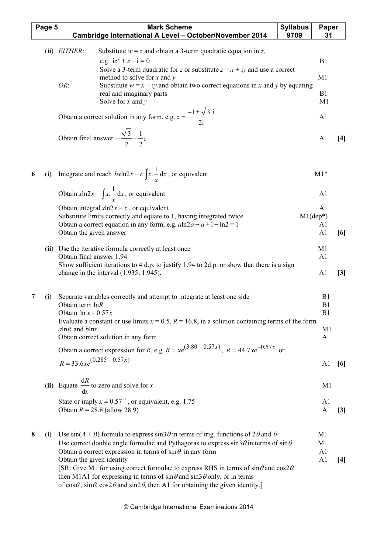 Mark scheme, page 5 of 7