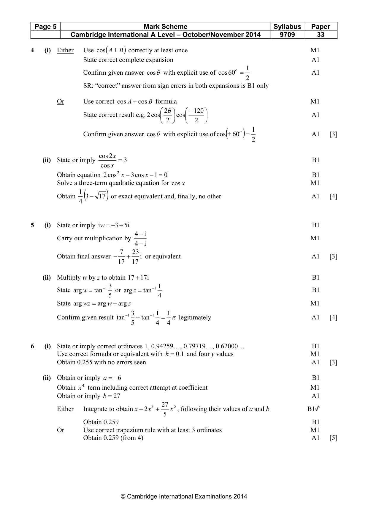 Mark scheme, page 5 of 7