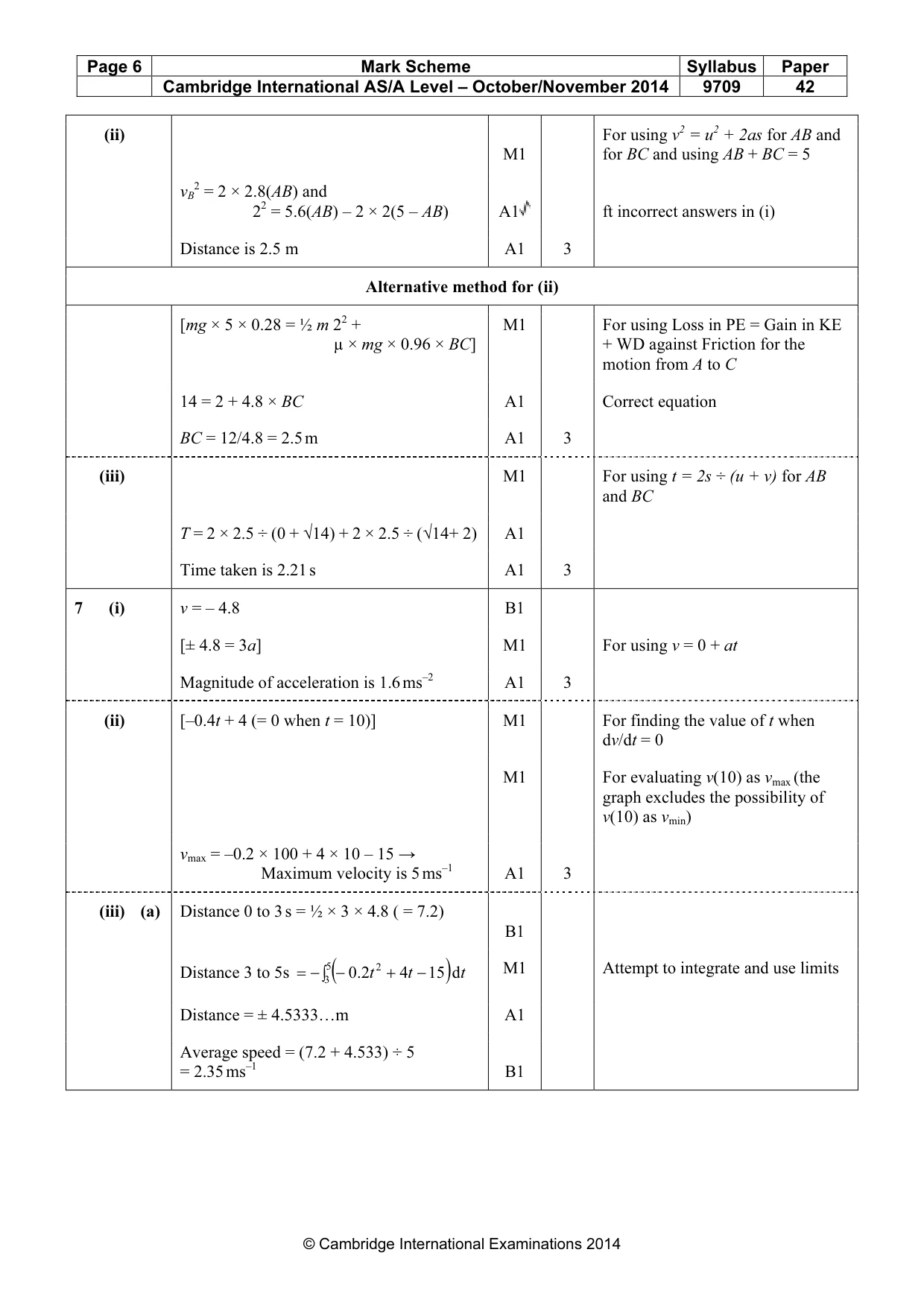 Mark scheme, page 6 of 7