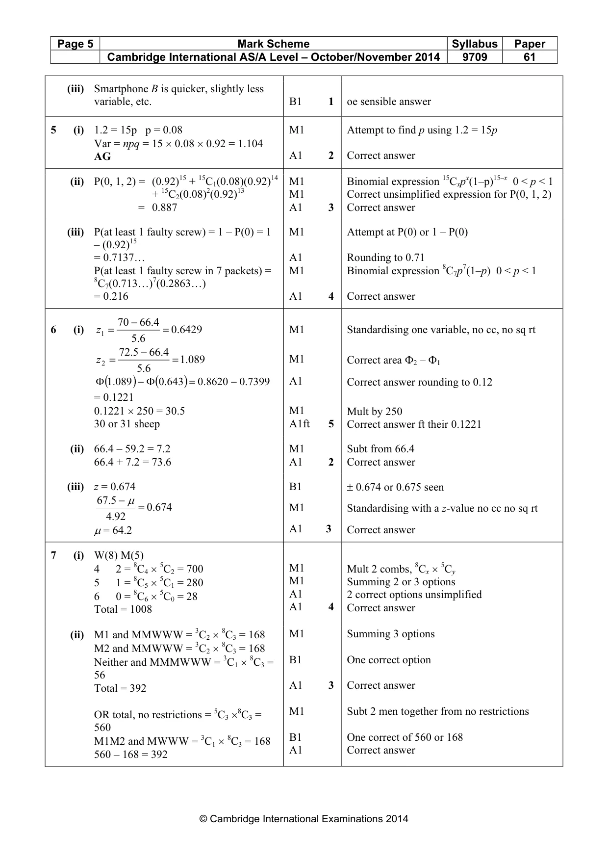 Mark scheme, page 5 of 6