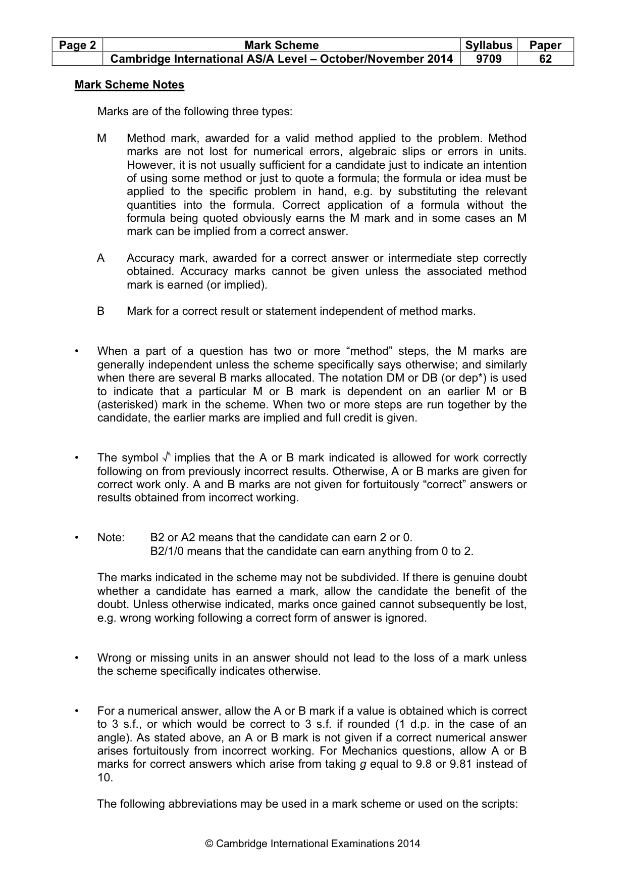 Mark scheme, page 2 of 6