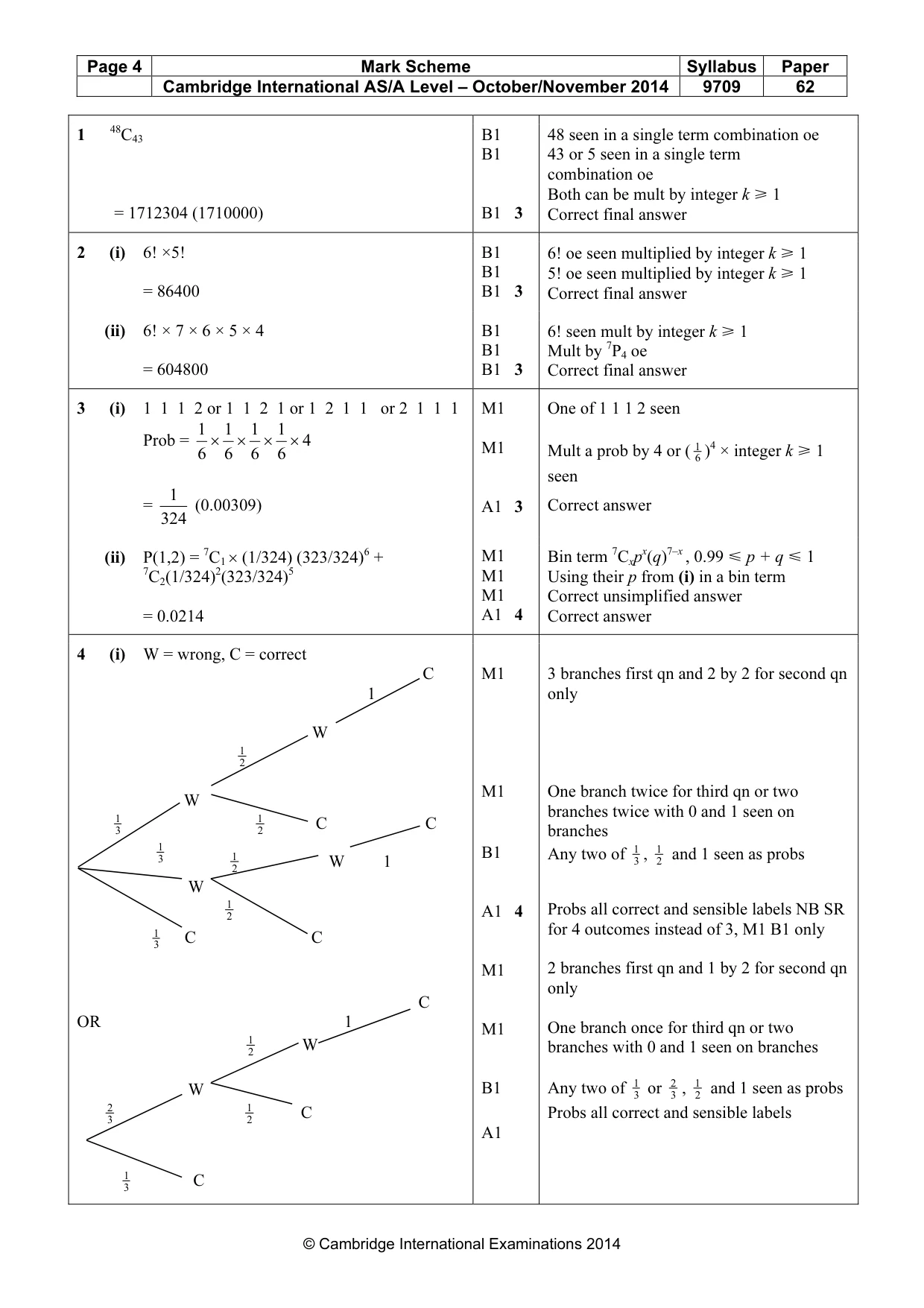Mark scheme, page 4 of 6