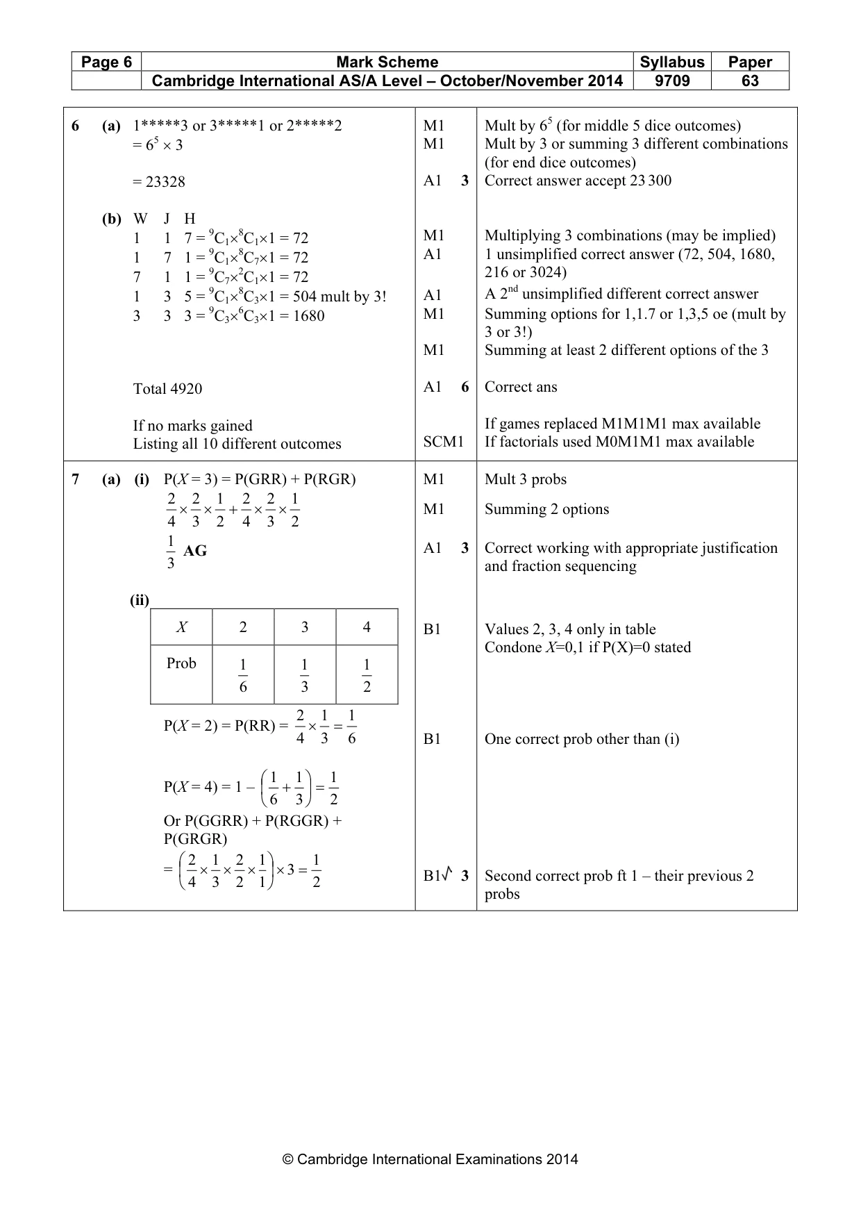 Mark scheme, page 6 of 7