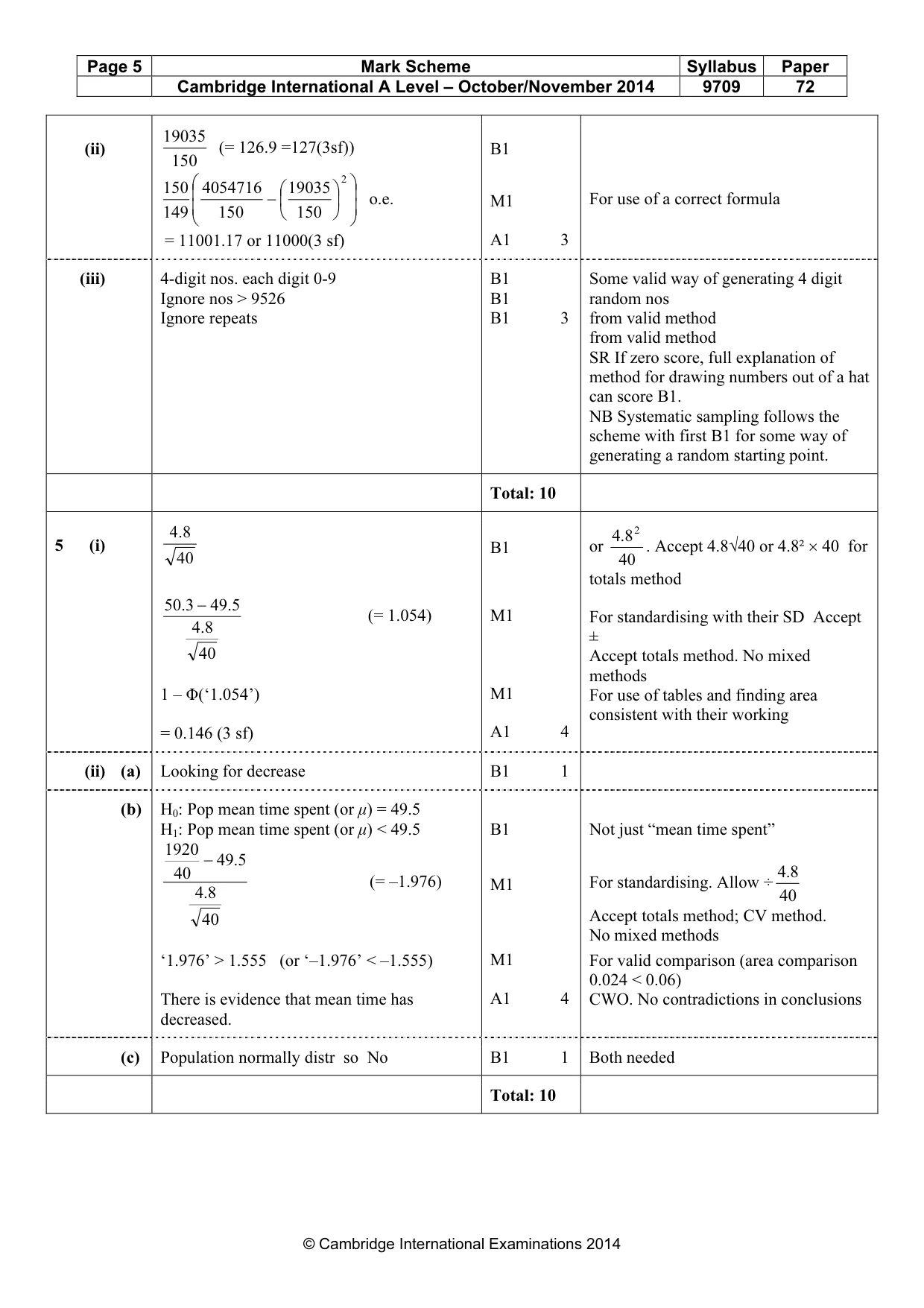 Mark scheme, page 5 of 6