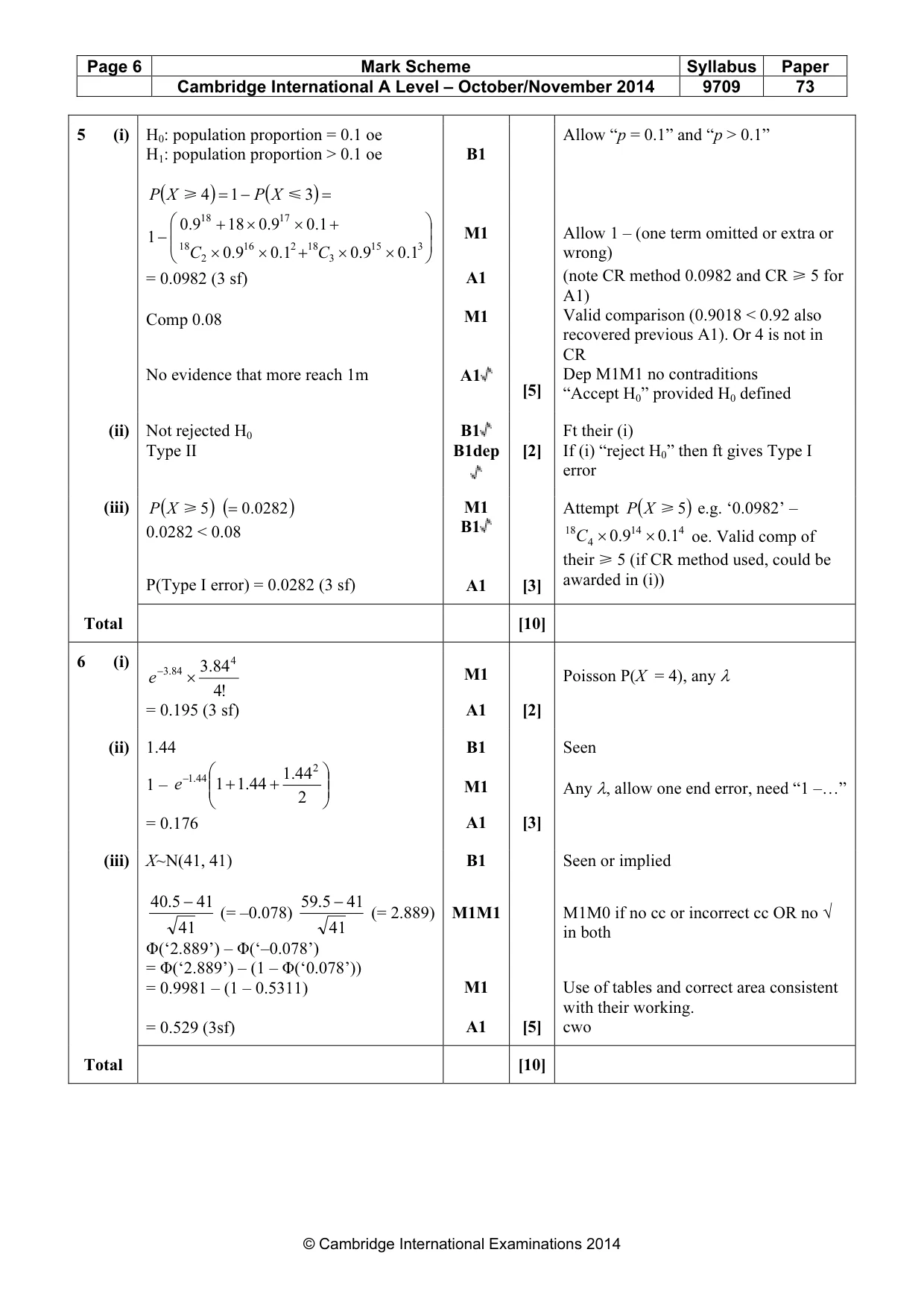 Mark scheme, page 6 of 6