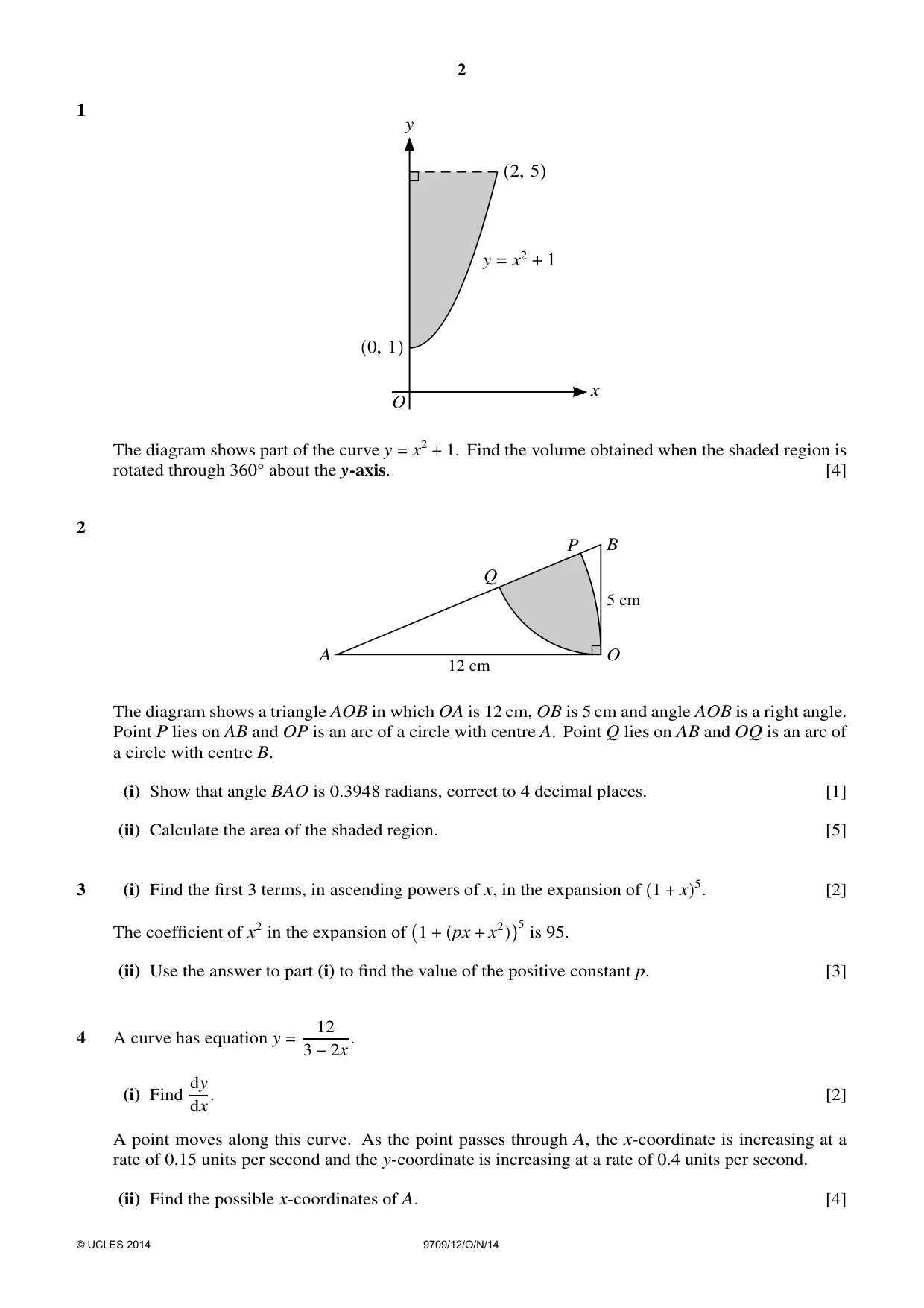 Cambridge A Level Mathematics 9709 2014 Oct/Nov Paper 1 · Variant 2 question paper, page 2 of 4